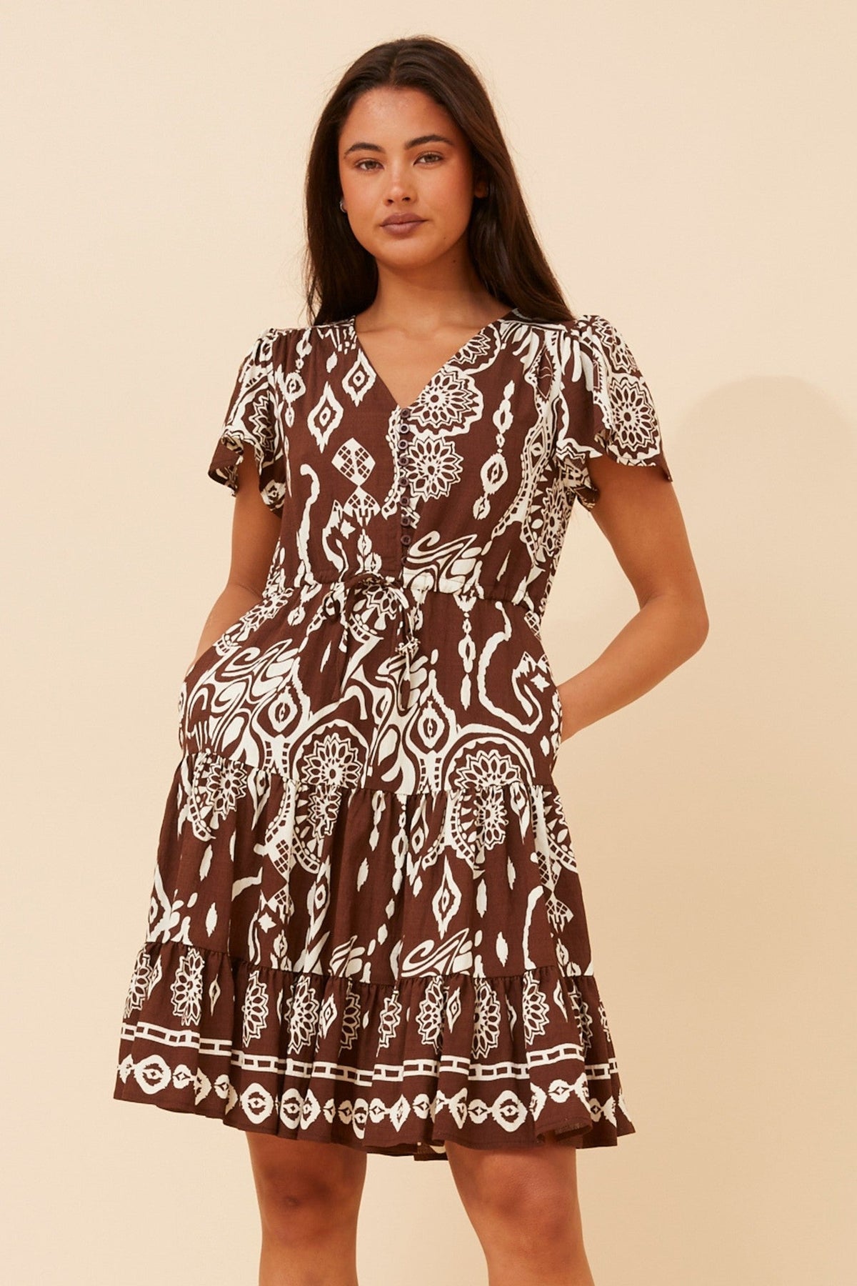 CHLOE BORDER PRINT DRESS (Dark Coffee)