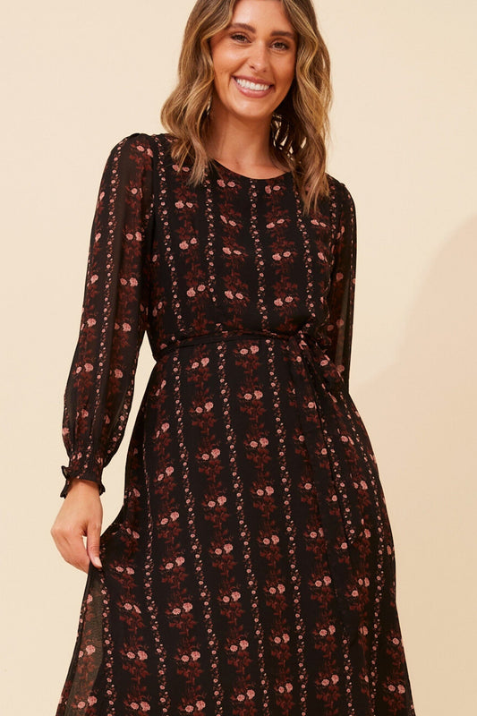 PRISCILLA DITSY PRINT MAXI DRESS (Multi Black)