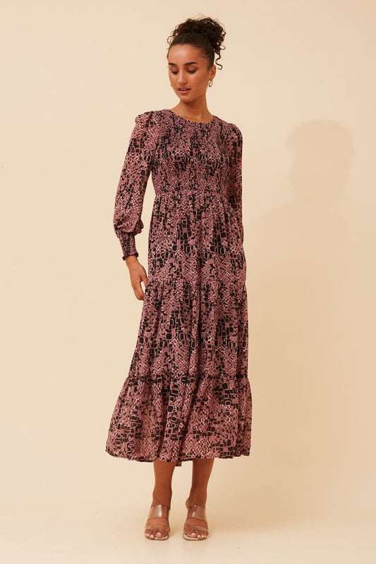 Image of Dresses. Product name - SHERRY ABSTRACT PRINT MAXI DRESS in Pink colour by brand - Caroline Morgan Australia
