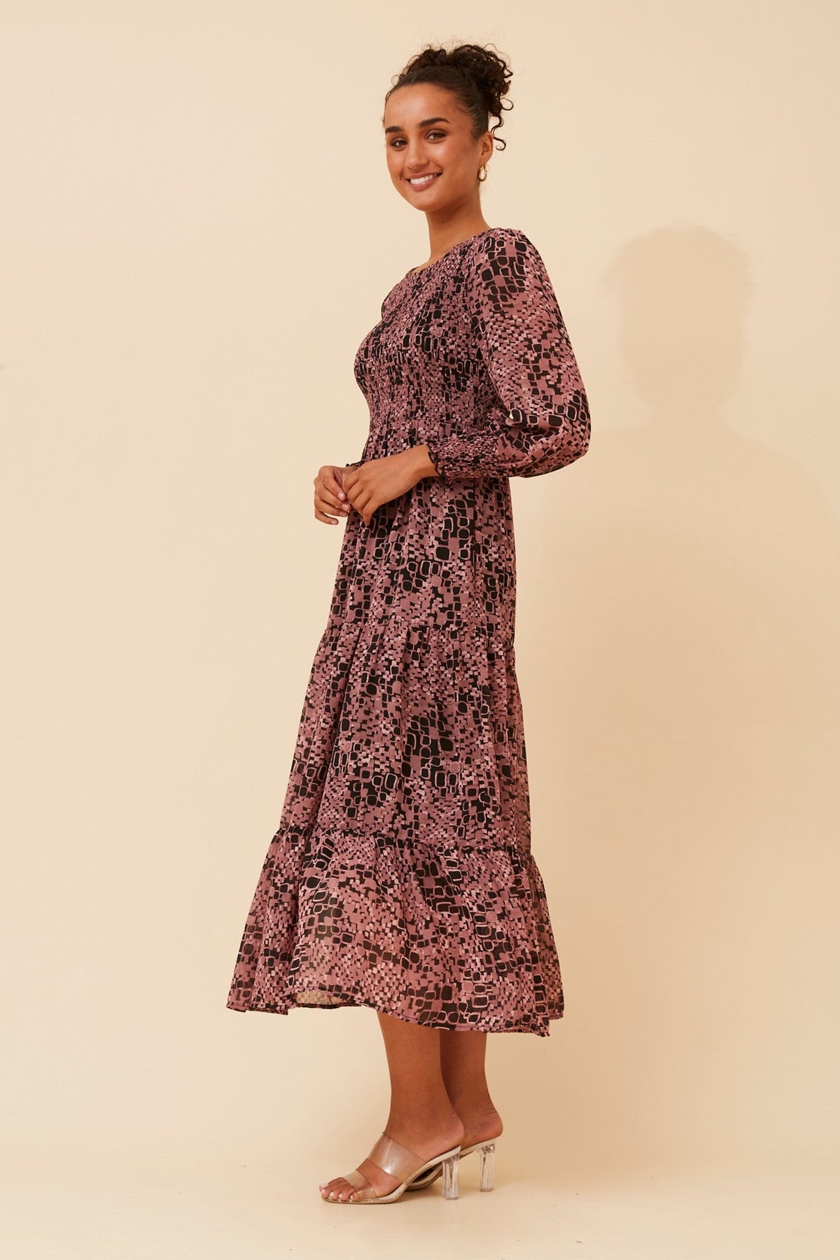 SHERRY ABSTRACT PRINT MAXI DRESS (Pink)