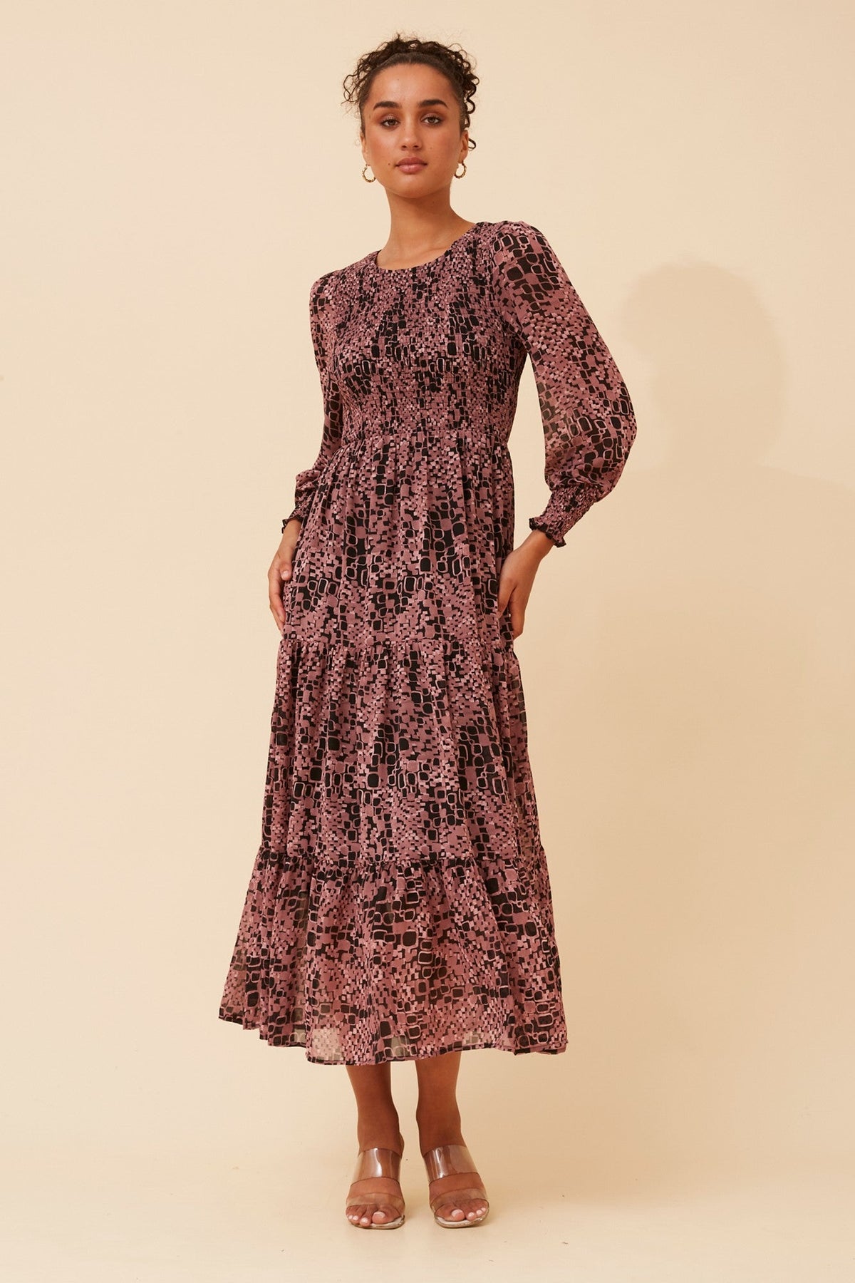 SHERRY ABSTRACT PRINT MAXI DRESS (Pink)