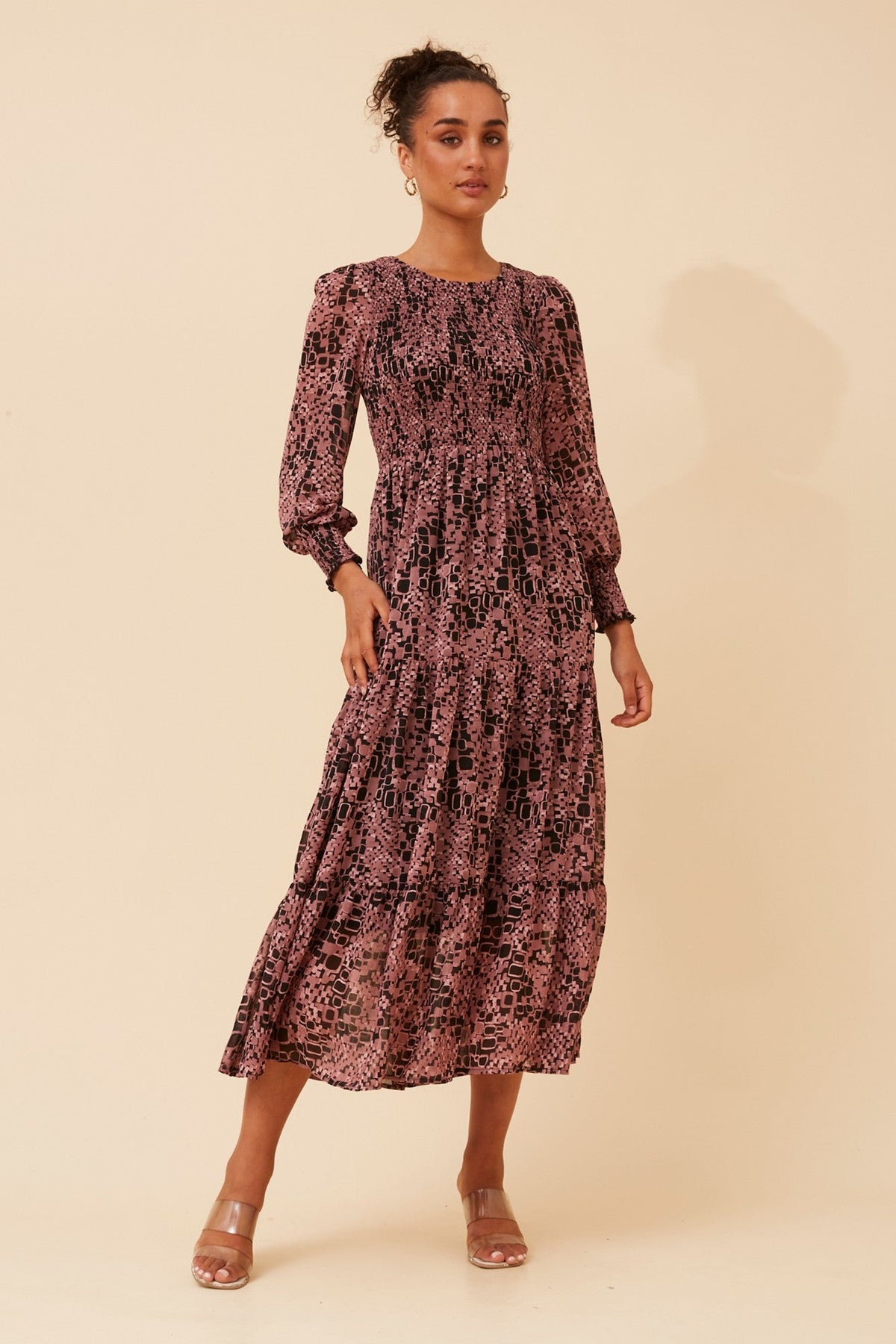 SHERRY ABSTRACT PRINT MAXI DRESS (Pink)