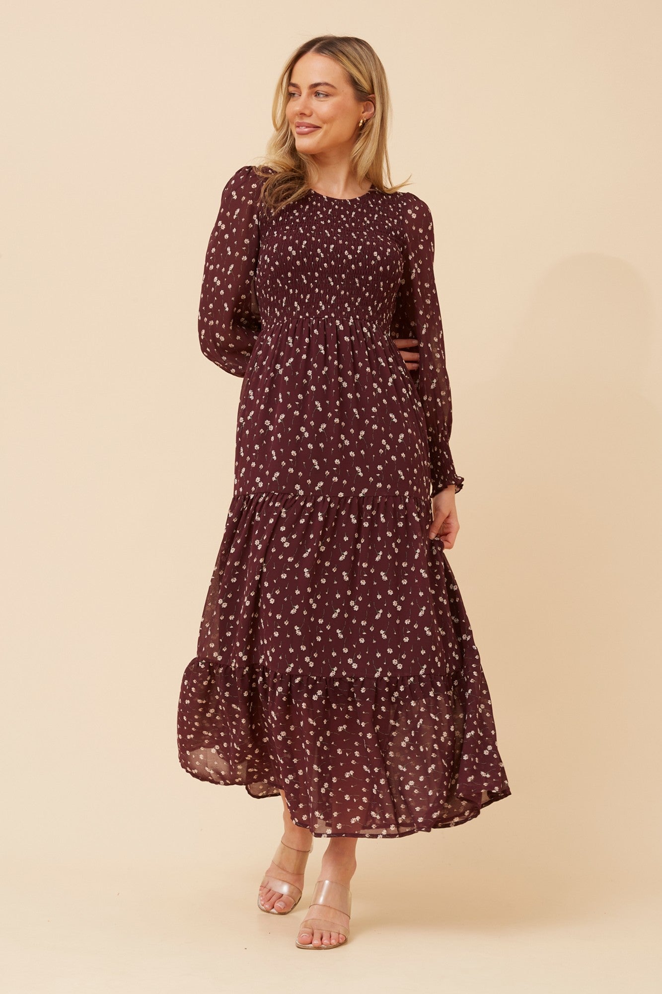 SHERRY DITSY PRINT MAXI DRESS (Aubergine)