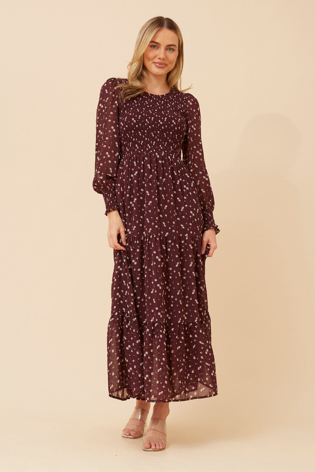 SHERRY DITSY PRINT MAXI DRESS (Aubergine)