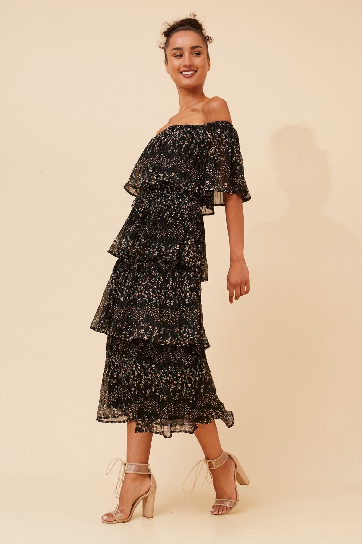 SAMARA DITSY PRINT MIDI DRESS (Black)