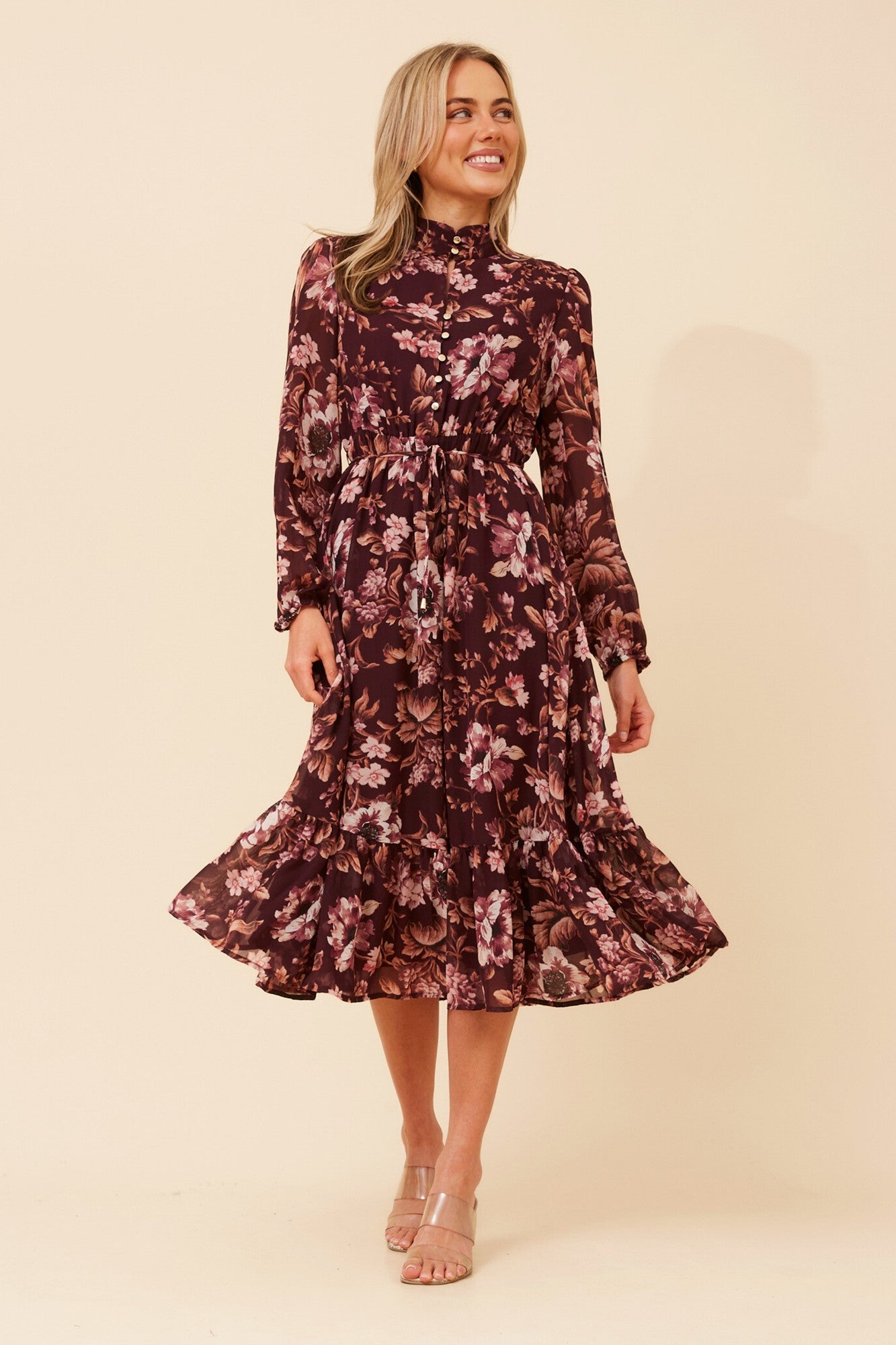 KATARA FLORAL MIDI DRESS (Burgundy)