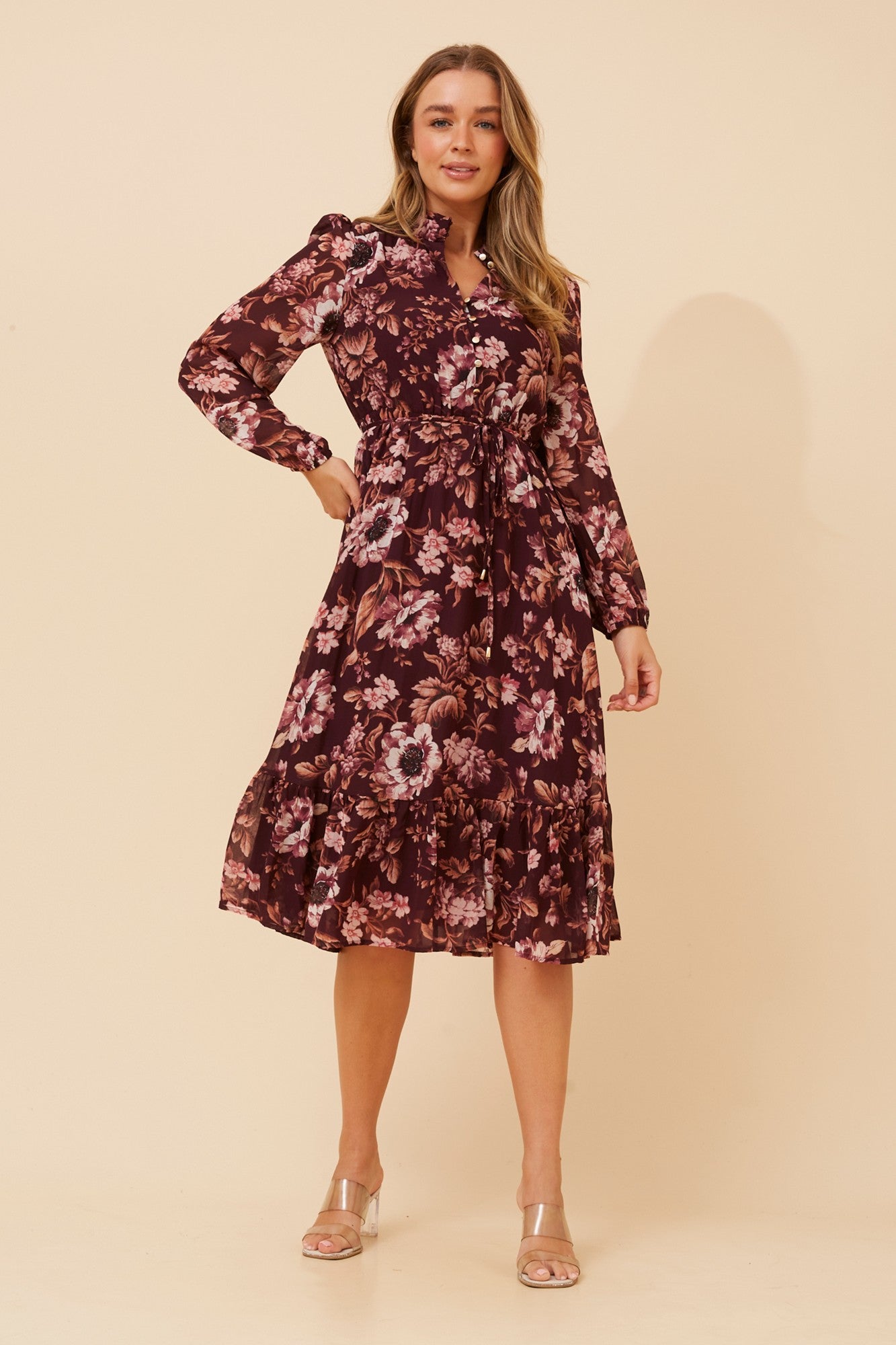 KATARA FLORAL MIDI DRESS (Burgundy)