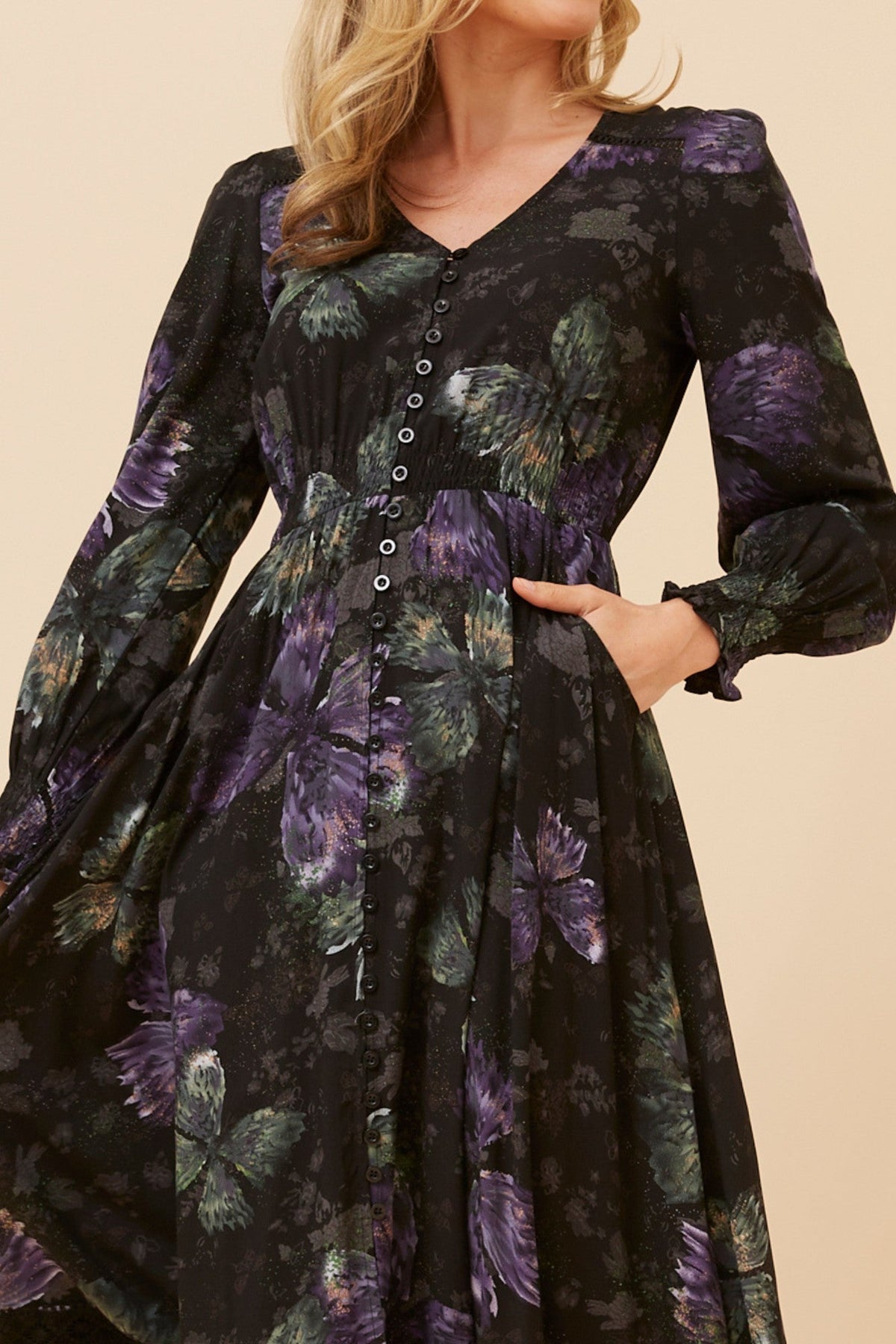 MARRAKECH BUTTERFLY PRINT MAXI DRESS (Black)