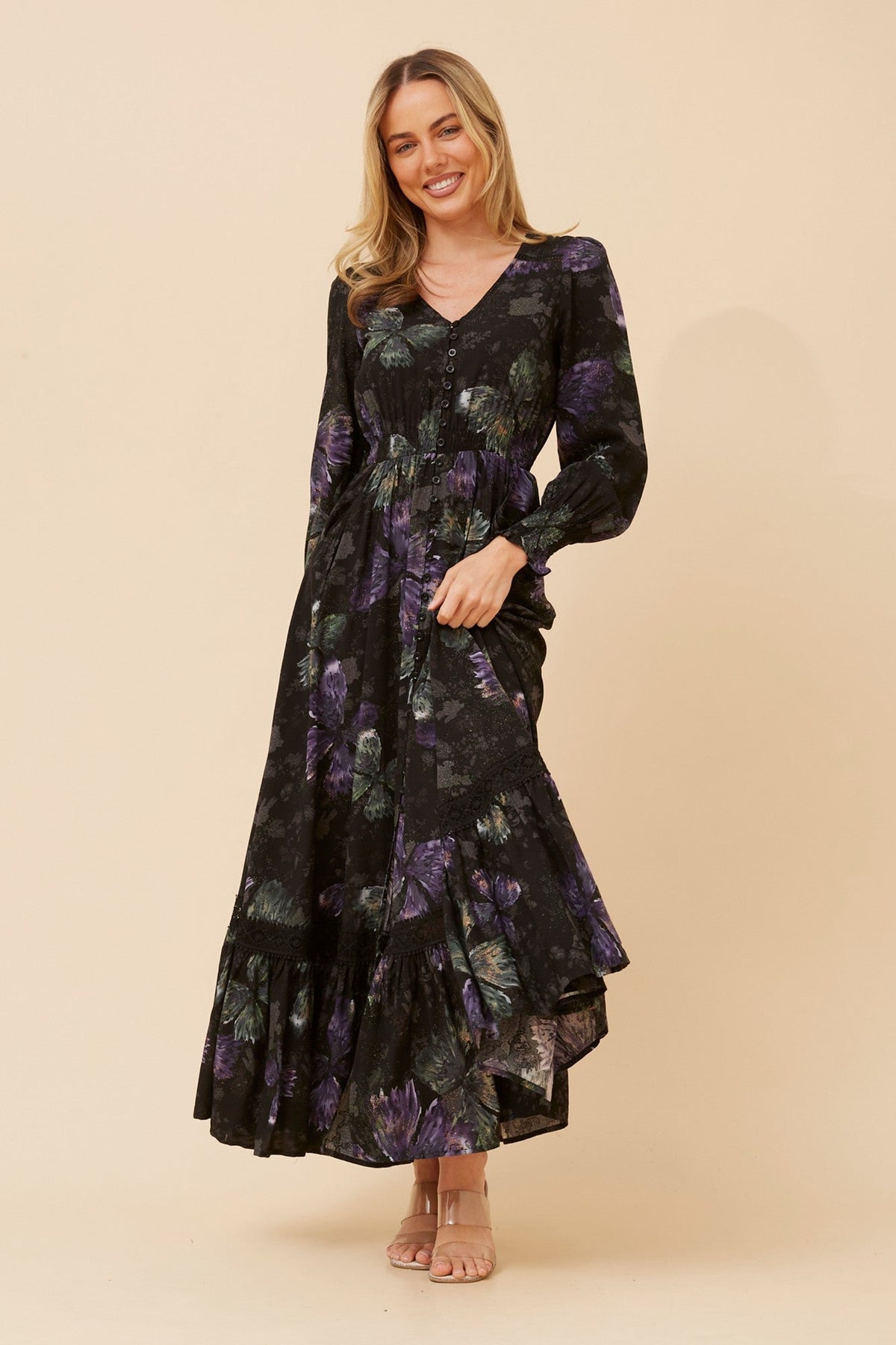MARRAKECH BUTTERFLY PRINT MAXI DRESS (Black)