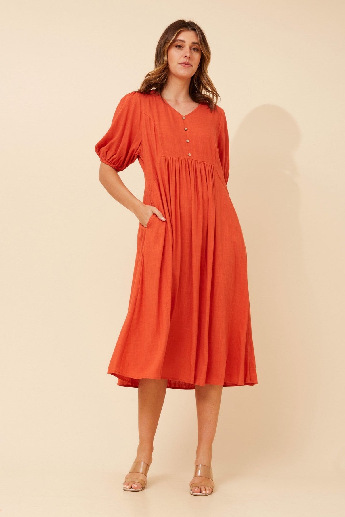 Caroline Morgan Australia ORAZIA LINEN BLEND DRESS (Navy)