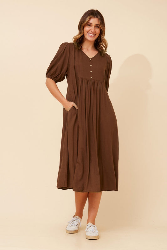 Caroline Morgan Australia ORAZIA LINEN BLEND DRESS (Chocolate)