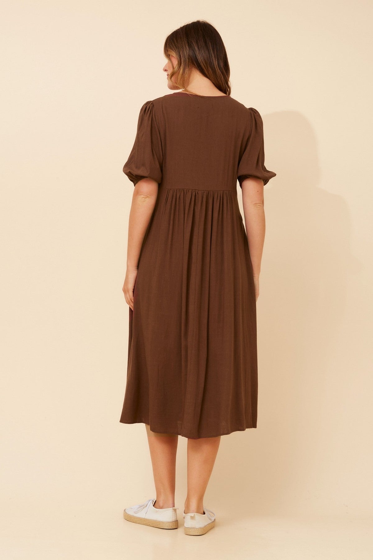 Caroline Morgan Australia ORAZIA LINEN BLEND DRESS (Chocolate)