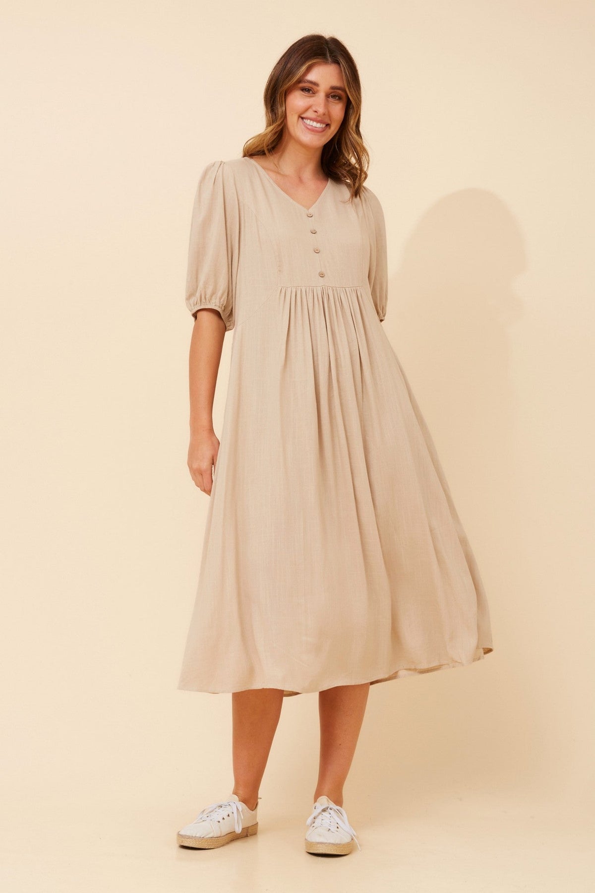 Caroline Morgan Australia ORAZIA LINEN BLEND DRESS (Clay)
