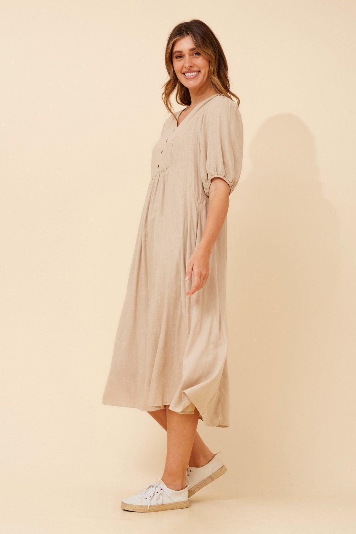 Caroline Morgan Australia ORAZIA LINEN BLEND DRESS (Clay)