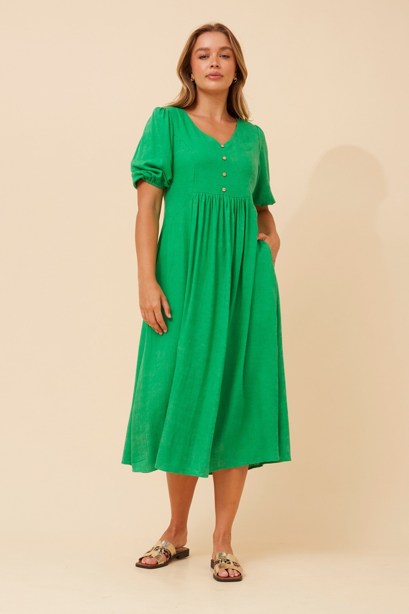 ORAZIA LINEN BLEND DRESS (Jade)