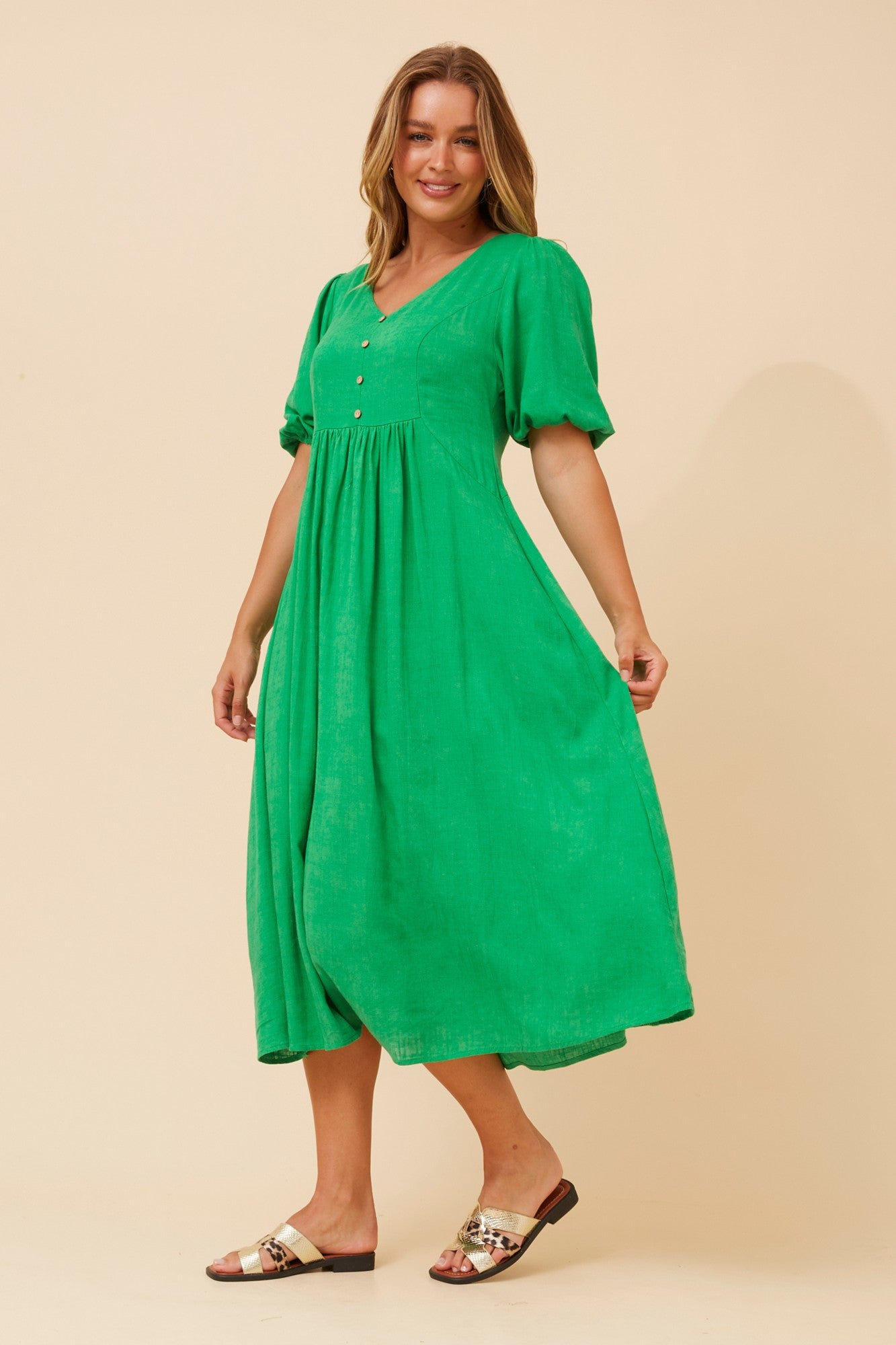ORAZIA LINEN BLEND DRESS (Jade)