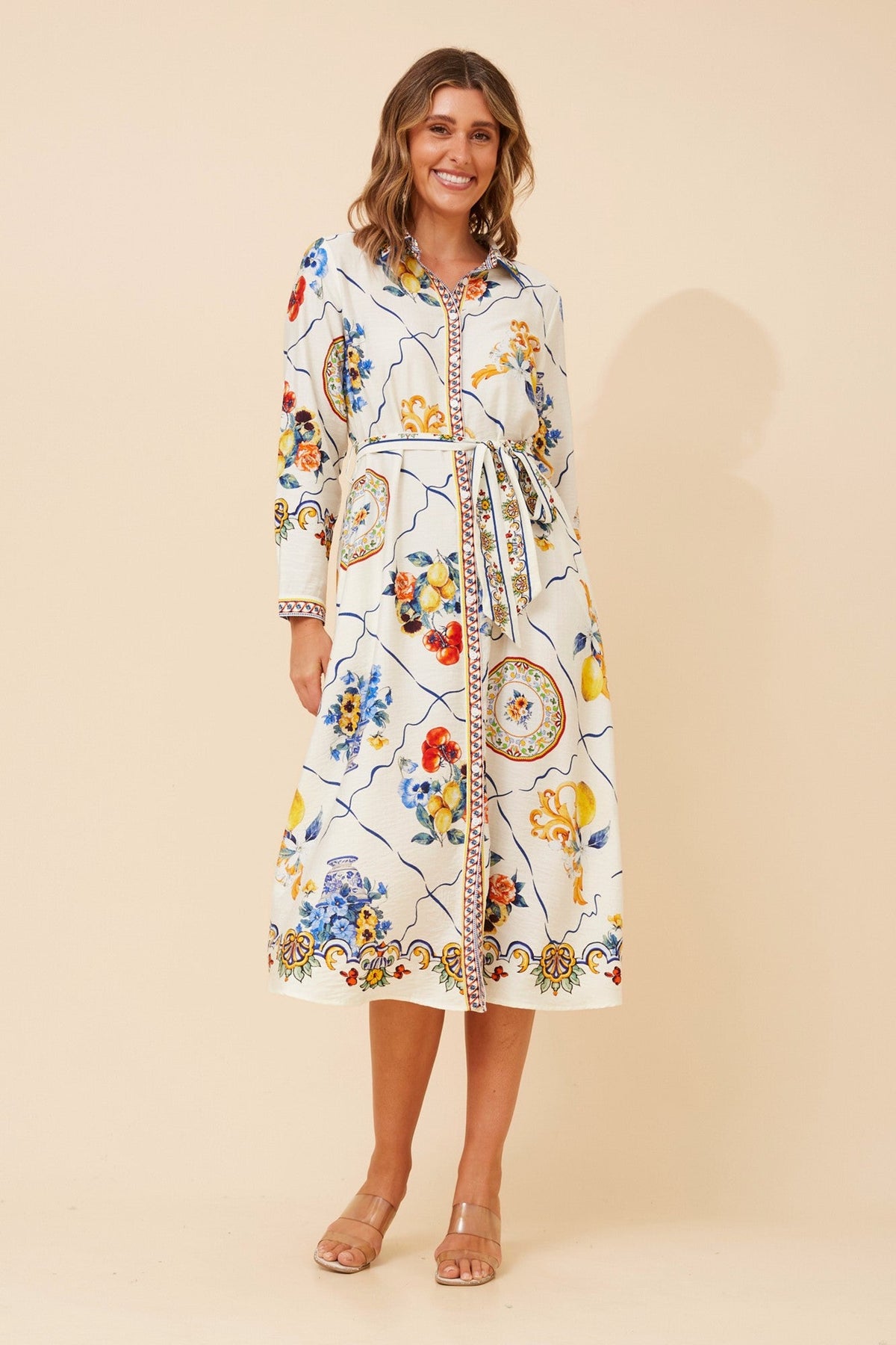 Image of Dresses. Product name - MARGO WANDERLUST MAXI DRESS in Multi White colour by brand - Caroline Morgan Australia