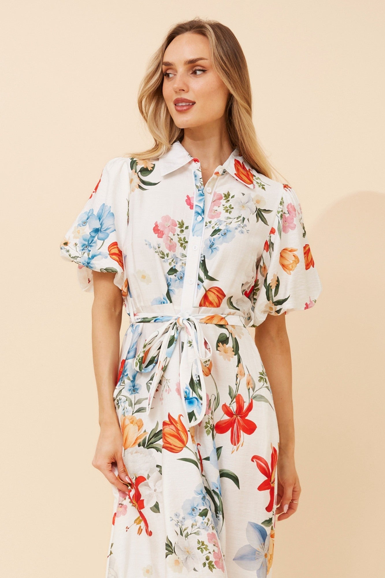 ESSIE FLORAL MIDI DRESS (Multi White)