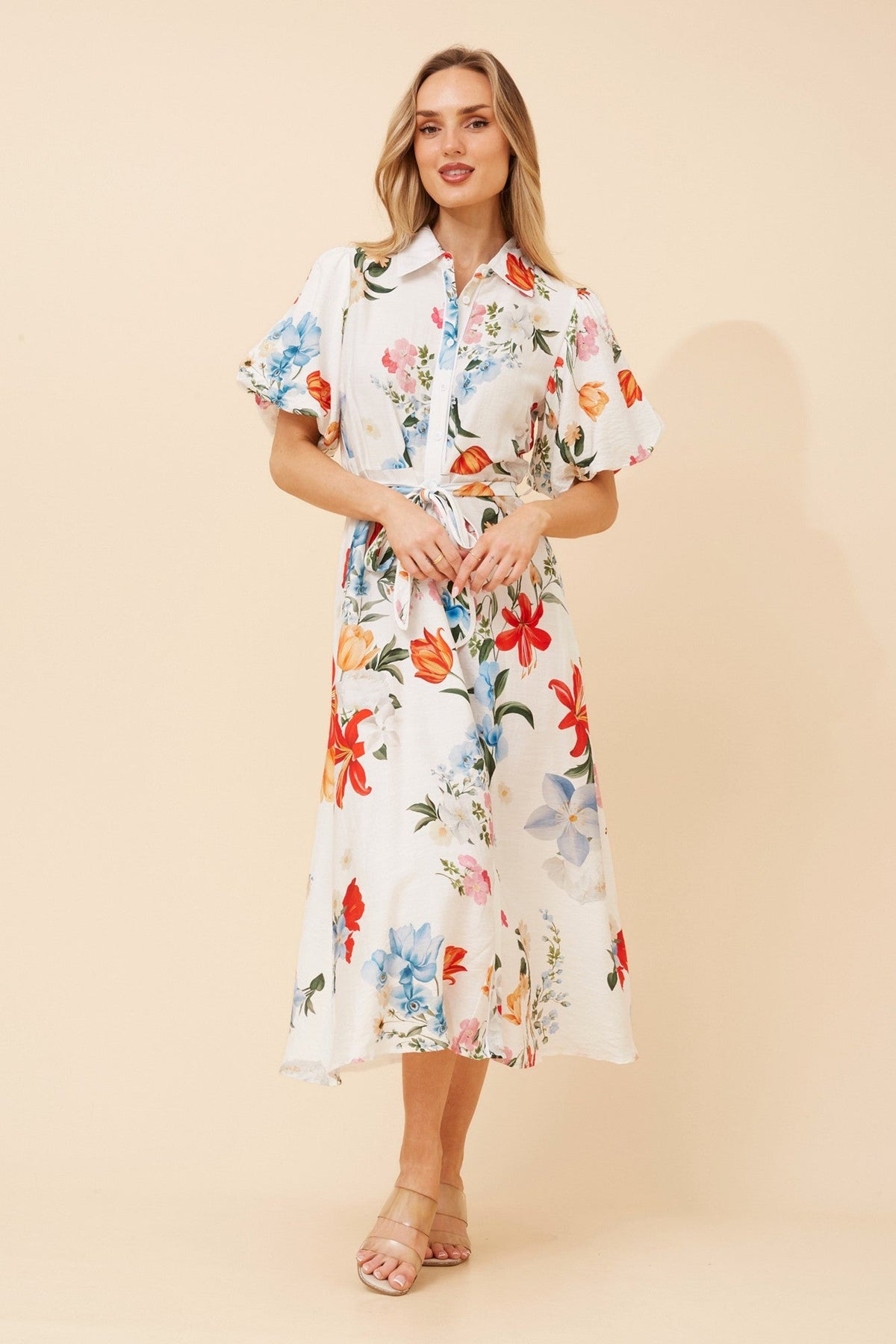 ESSIE FLORAL MIDI DRESS (Multi White)