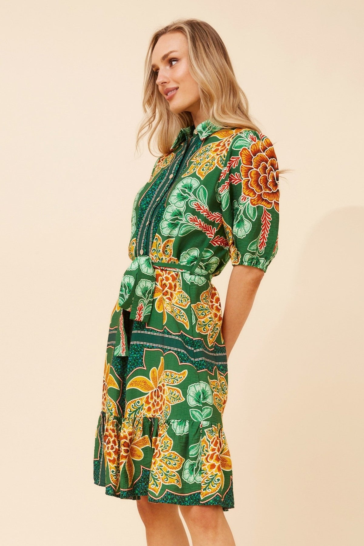 TANZINA FLORAL SHIRT DRESS (Green)