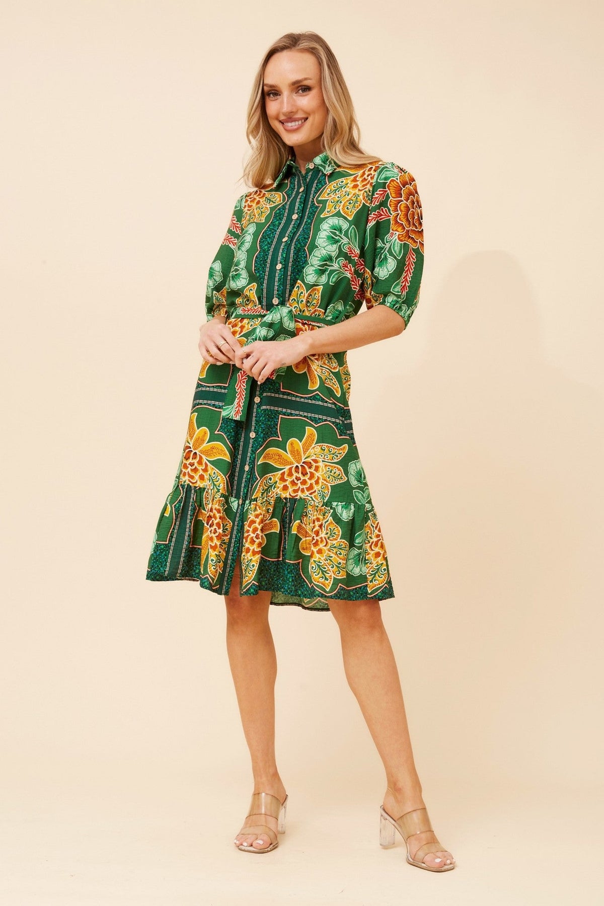 TANZINA FLORAL SHIRT DRESS (Green)