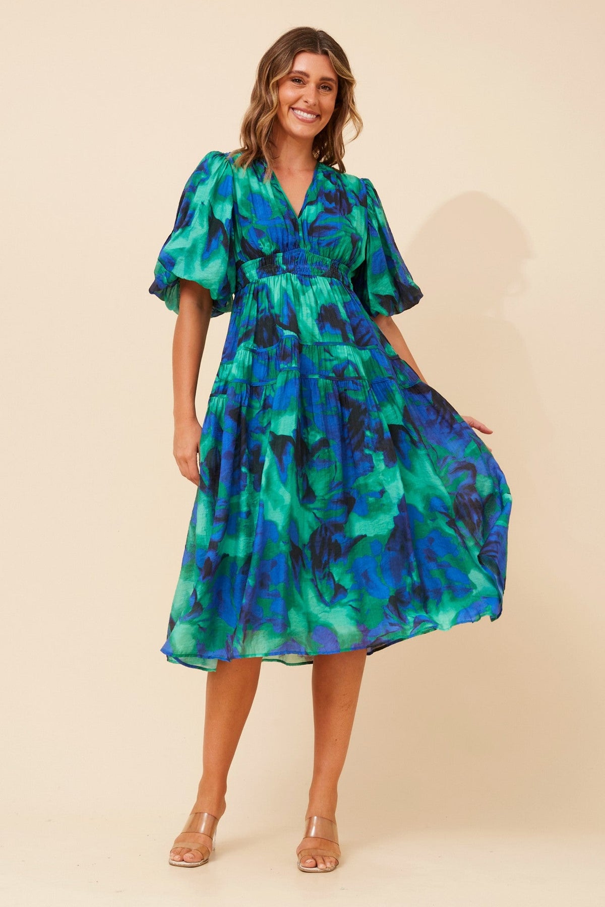 ANUSHKA ABSTRACT PRINT DRESS (Multi Blue)
