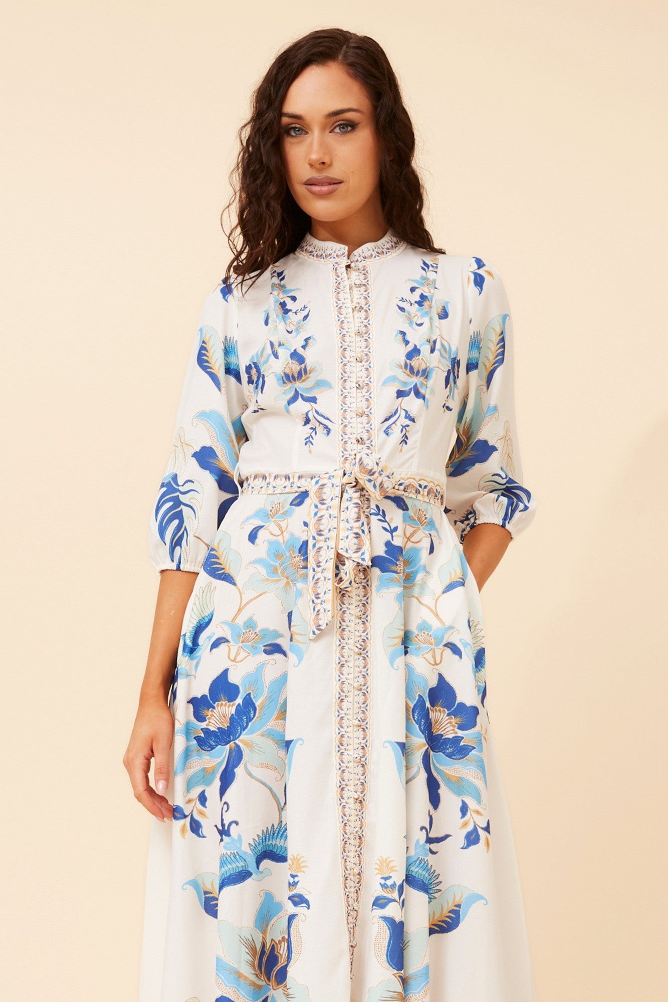 MALANI BORDER PRINT MAXI DRESS (Multi Blue)