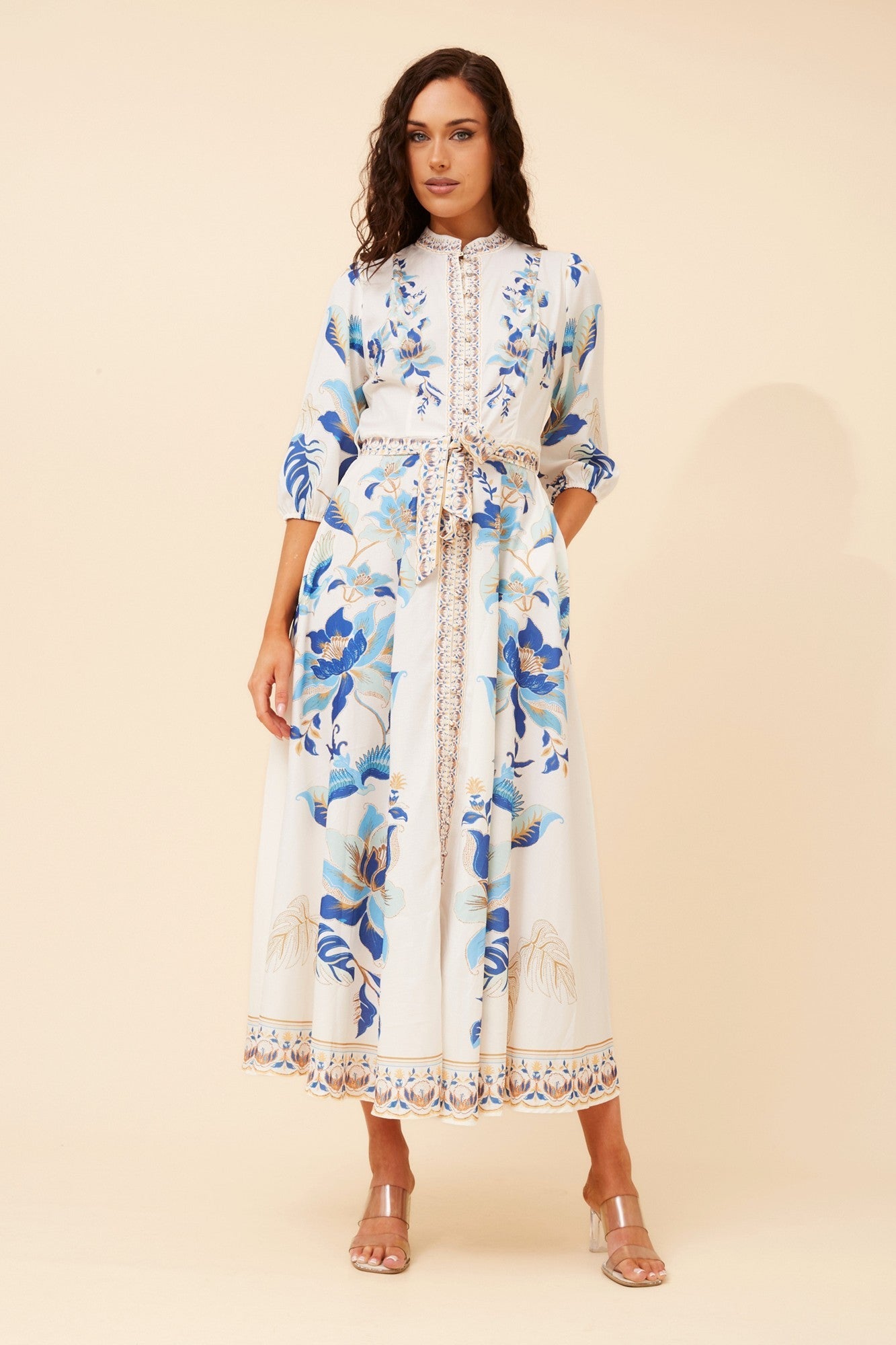 MALANI BORDER PRINT MAXI DRESS (Multi Blue)