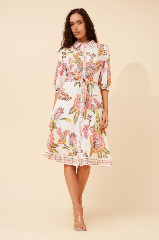 Image of Dresses. Product name - VARGO FLORAL SHIRT DRESS in Navy colour by brand - Caroline Morgan Australia