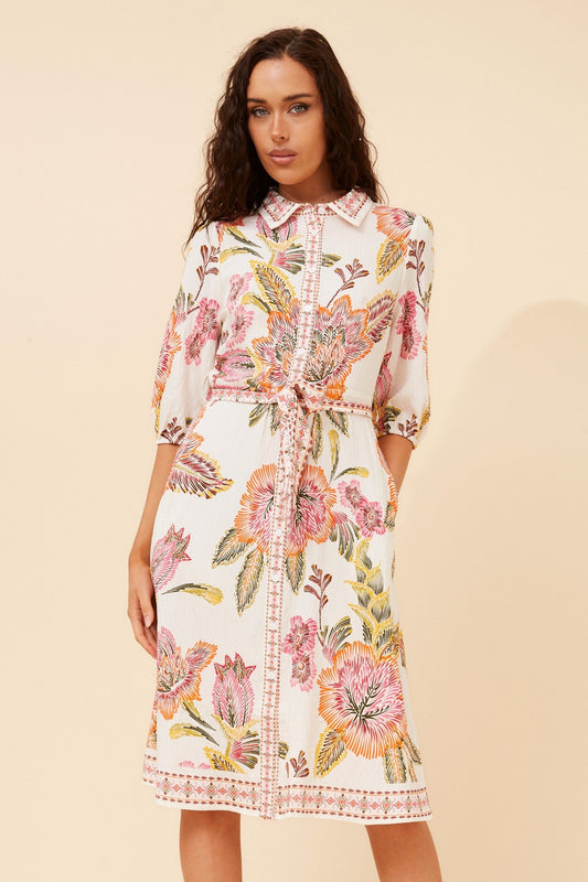 Caroline Morgan Australia VARGO FLORAL SHIRT DRESS (White)