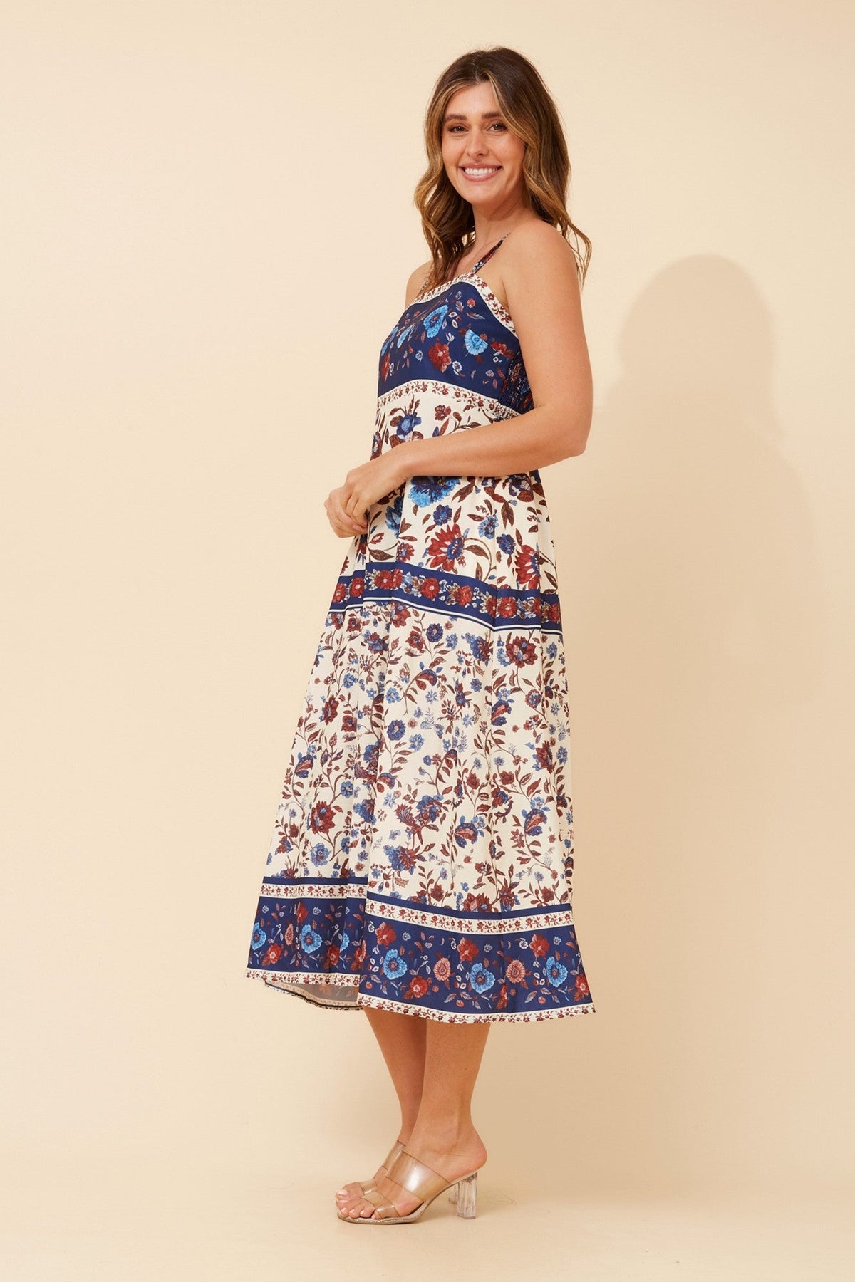 JAVAN FLORAL MIDI DRESS (Multi Blue)