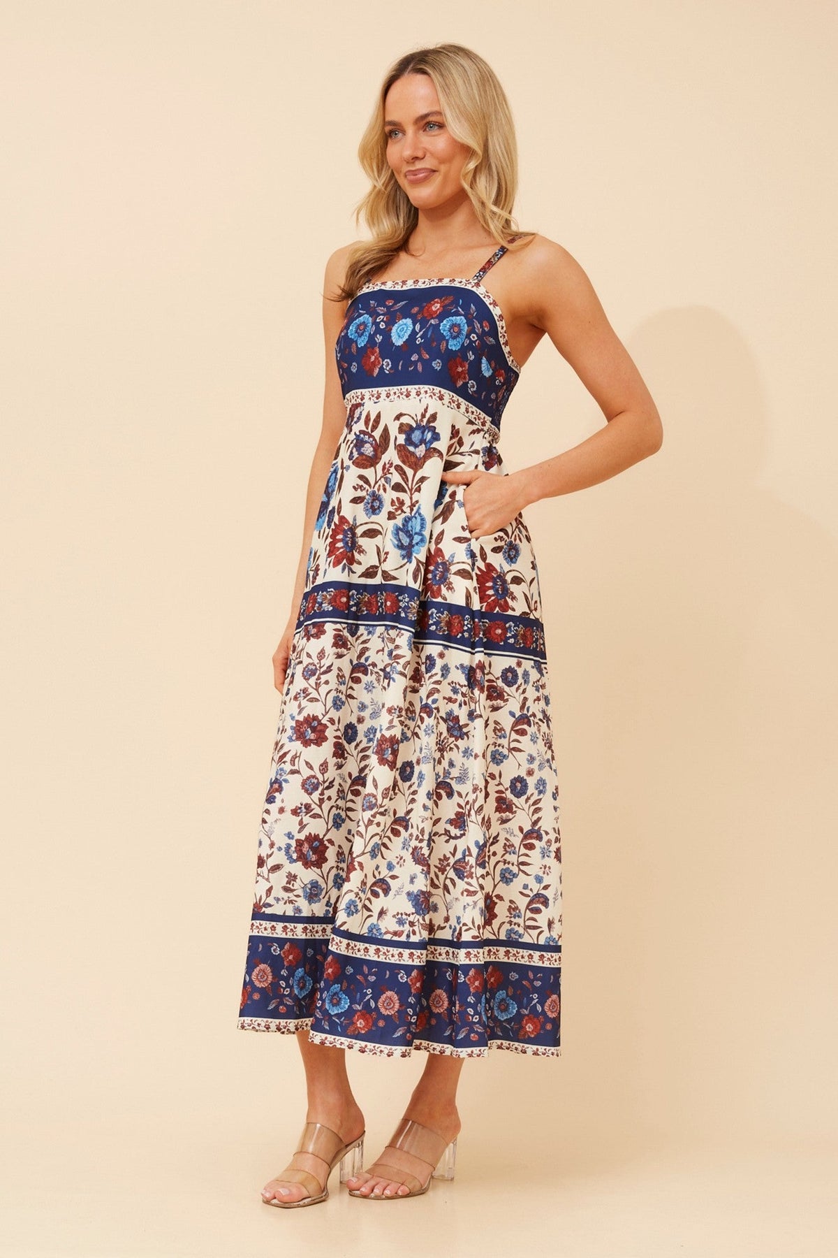 JAVAN FLORAL MIDI DRESS (Multi Blue)