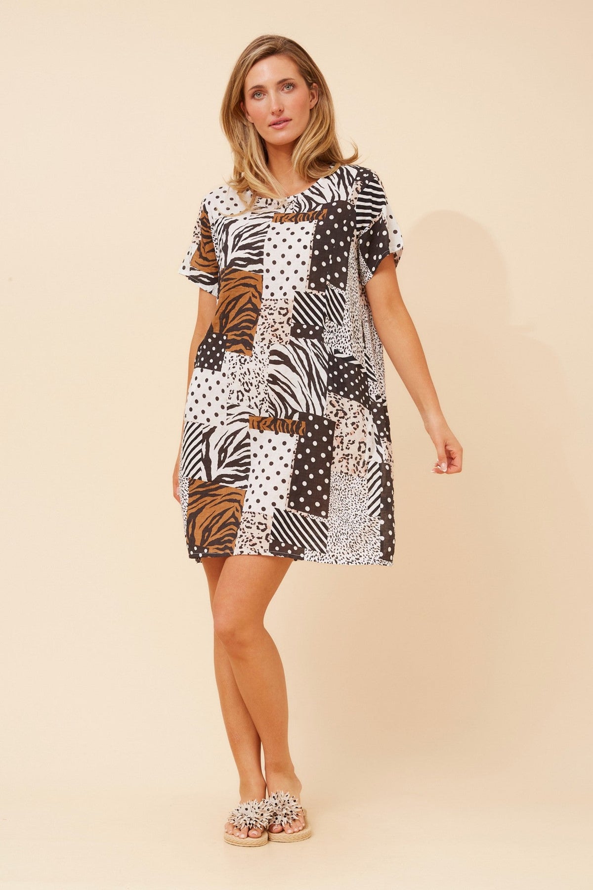 Image of Dresses. Product name - VINE ANIMAL PRINT DRESS in Multi White colour by brand - Caroline Morgan Australia