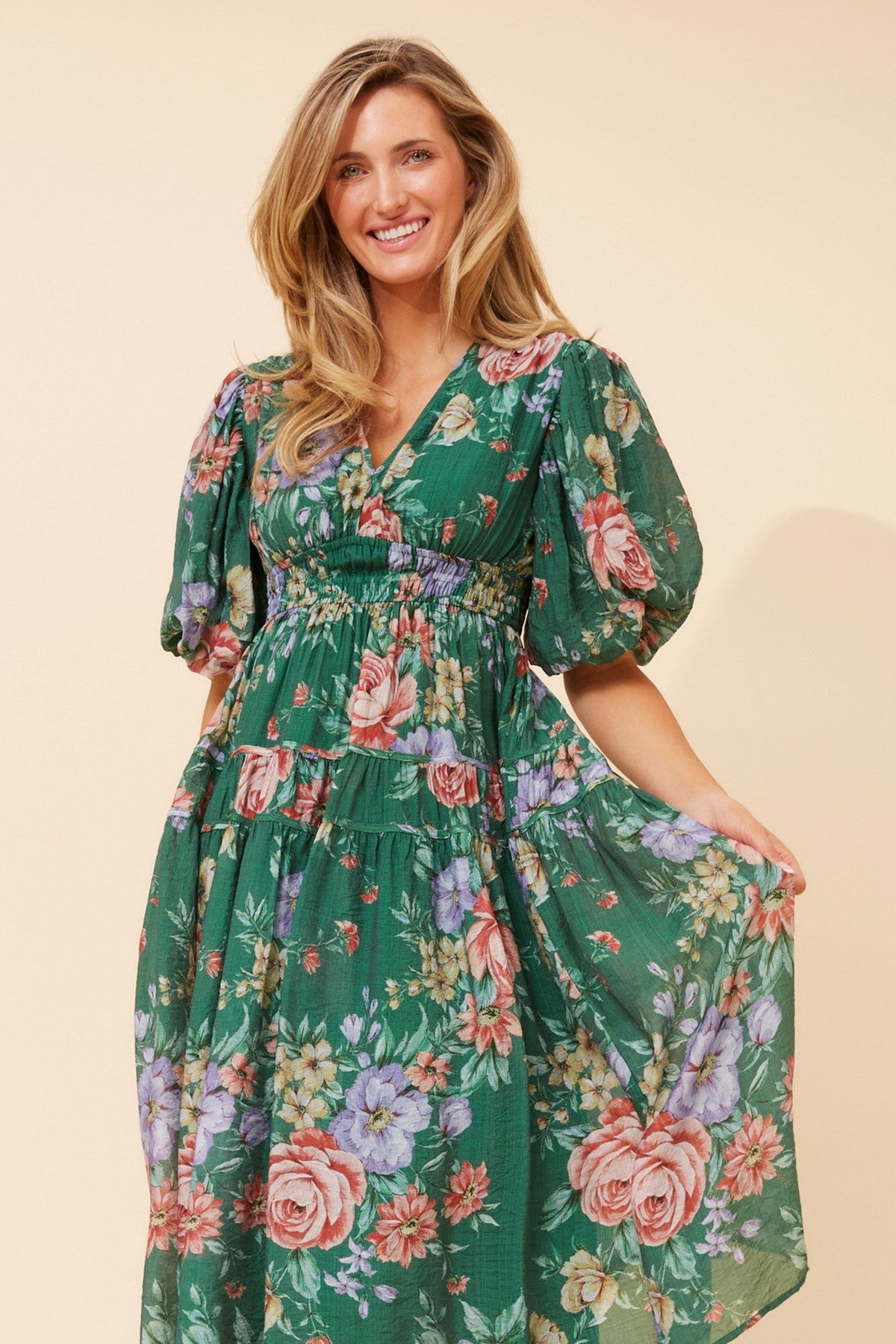 ANUSHKA FLORAL MIDI DRESS (Green)