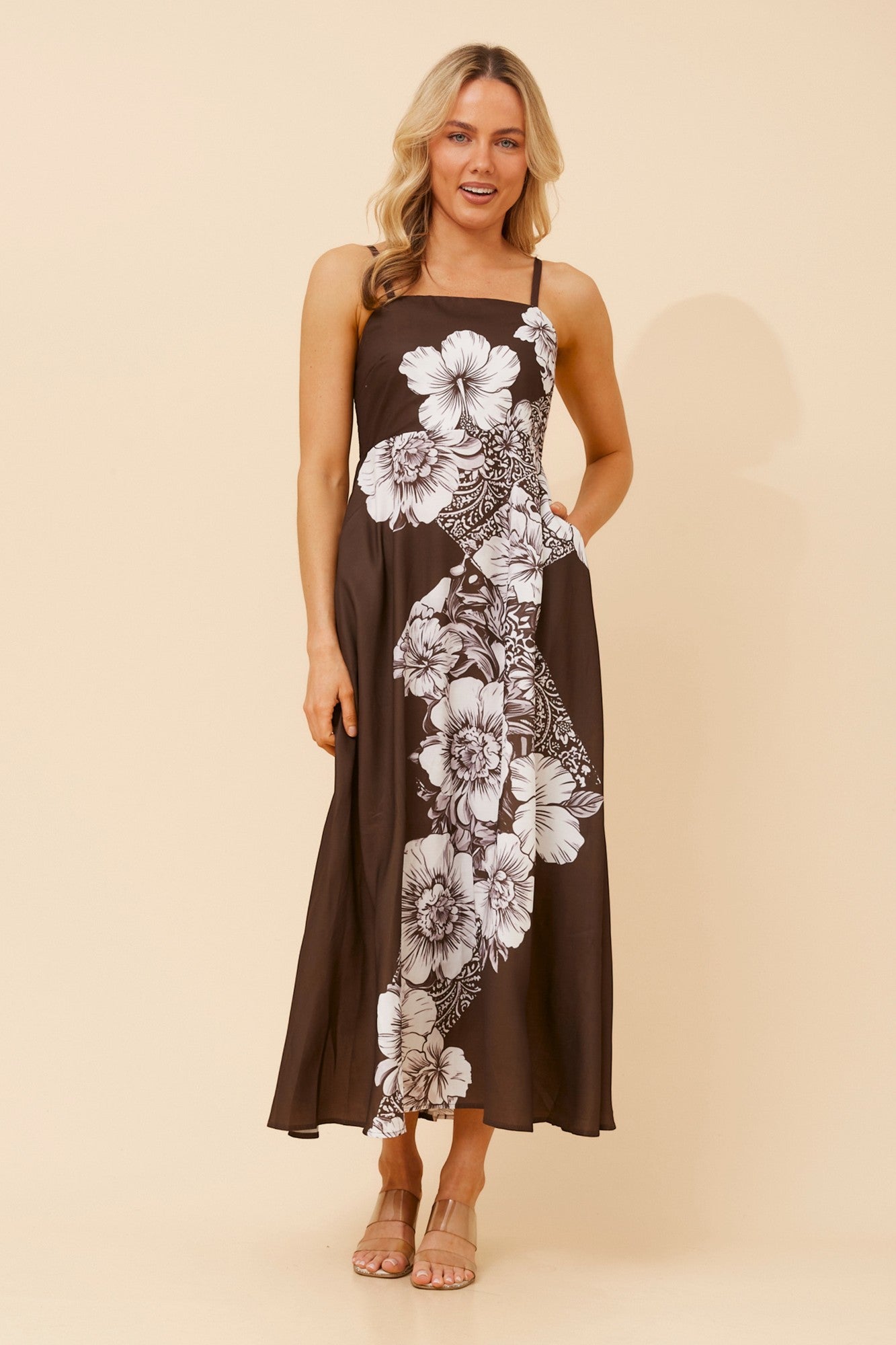 JAVAN FLORAL MIDI DRESS (Chocolate)