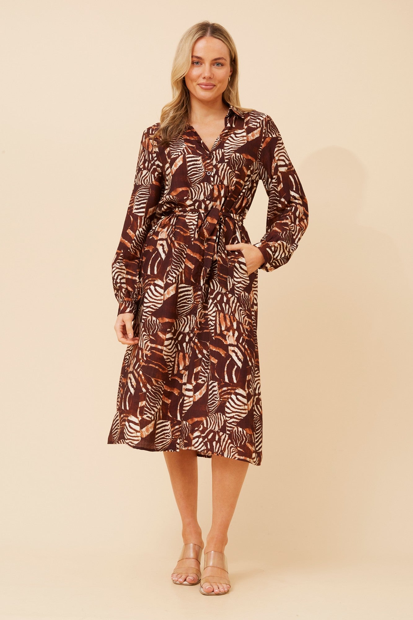 JIMELLE ANIMAL PRINT MIDI DRESS (Multi Coffee)