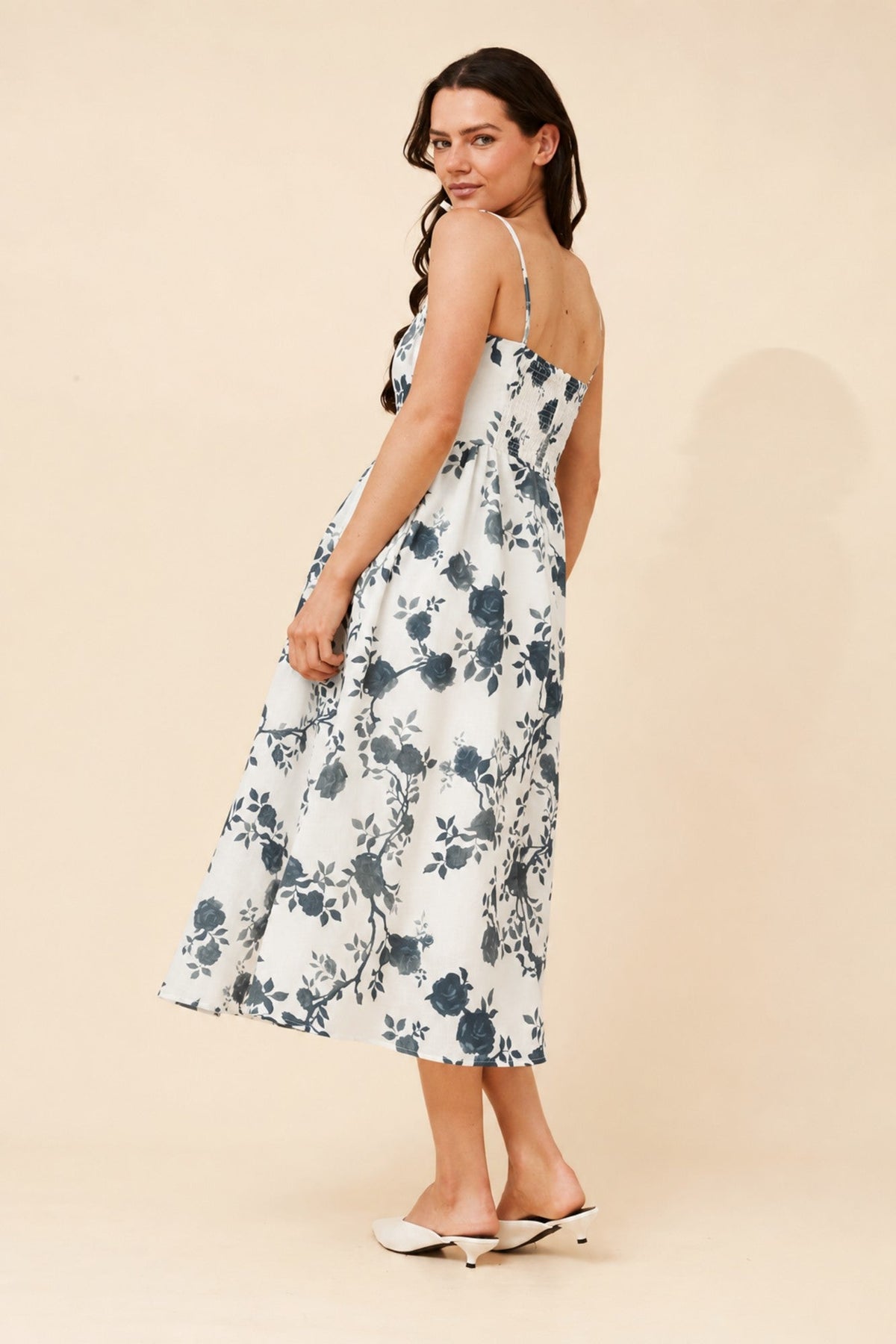 ODELE FLORAL MIDI DRESS (Multi White)