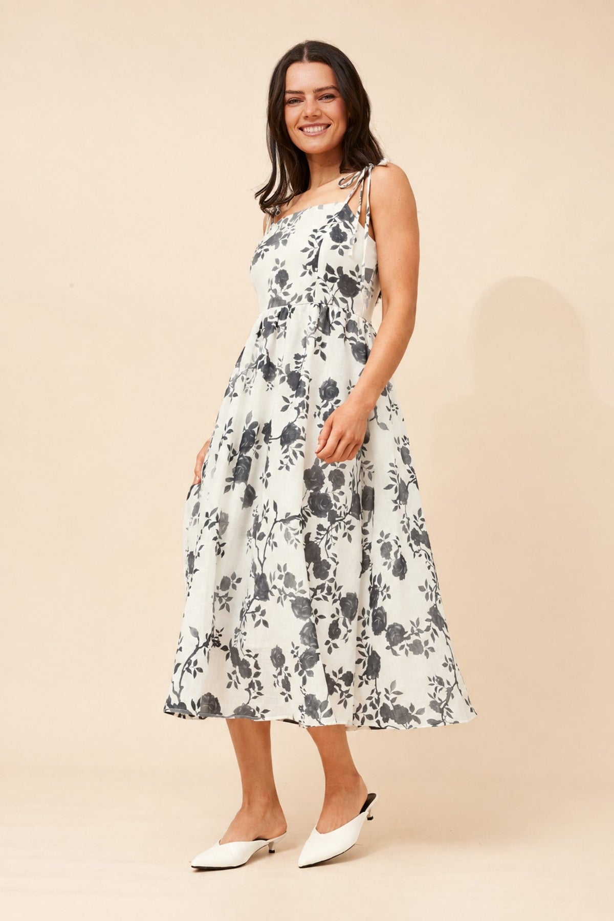 ODELE FLORAL MIDI DRESS (Multi White)