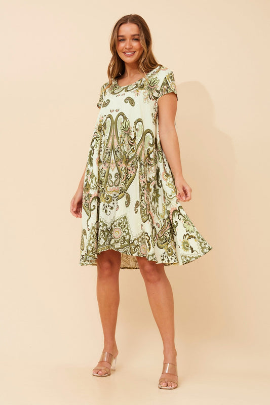 Image of Dresses. Product name - CAMELINA PAISLEY PRINT DRESS in Green colour by brand - Caroline Morgan Australia