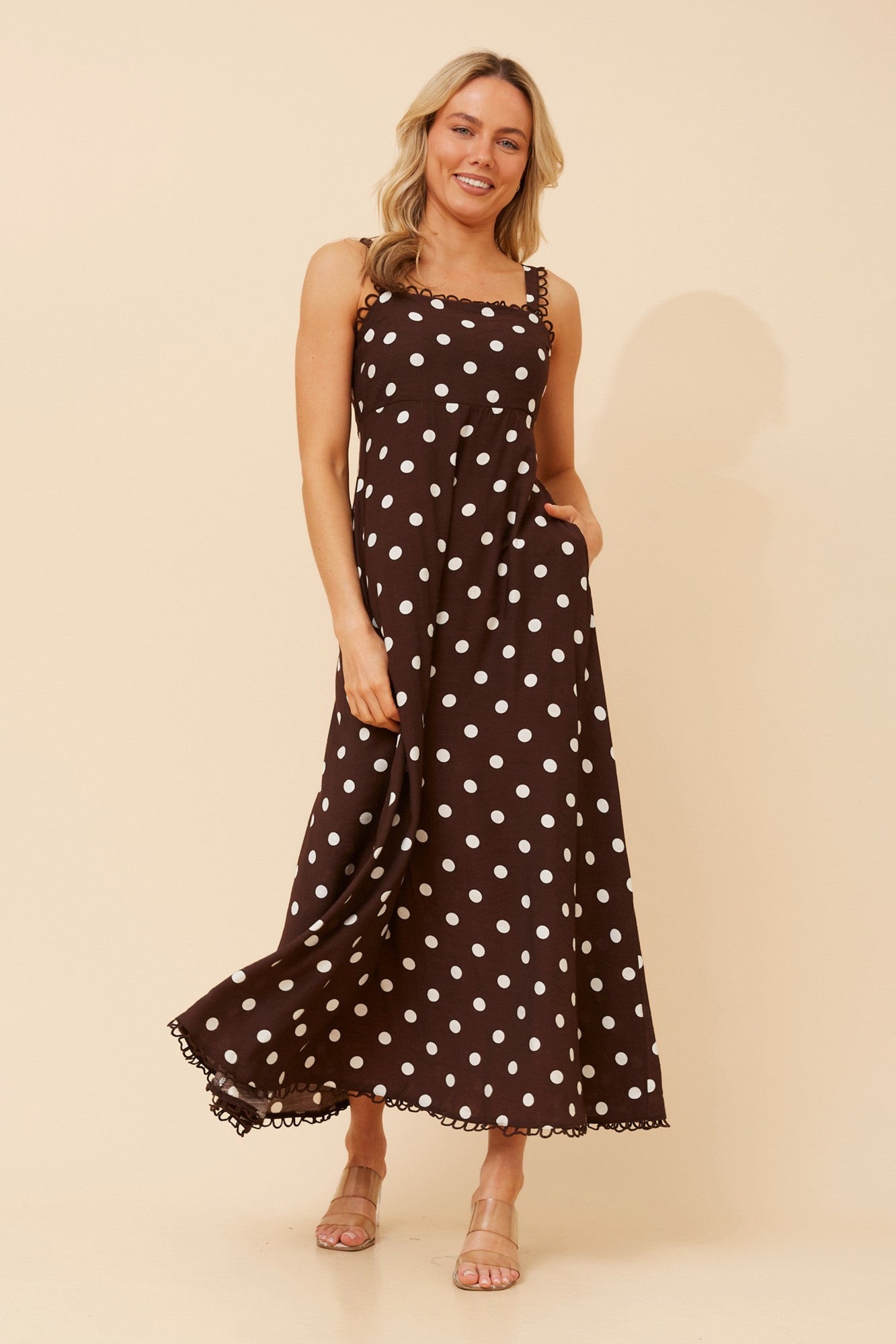 DAVAN POLKA DOT PRINT DRESS (Coffee)