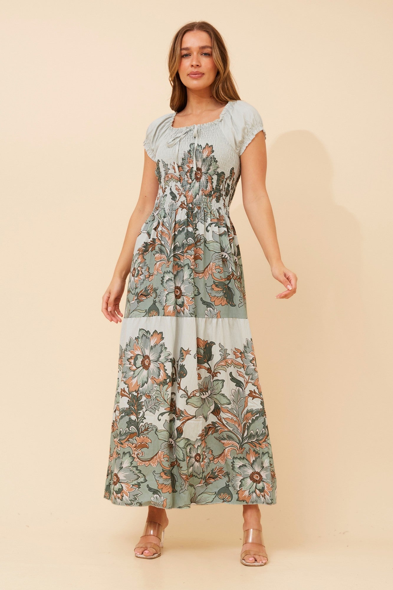 HELINA FLORAL MAXI DRESS (Multi Green)