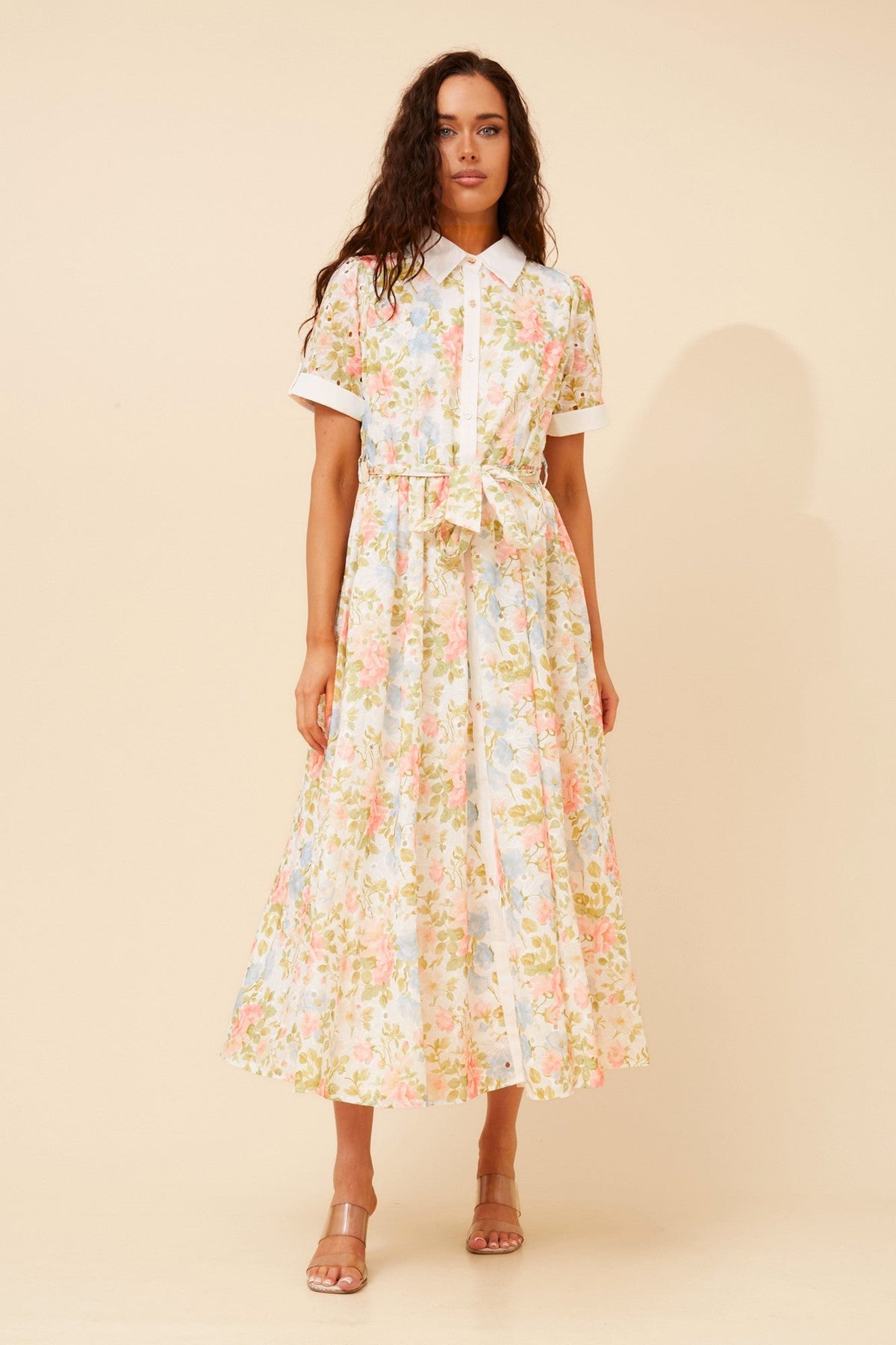 YUFFIE FLORAL SHIRT DRESS (Multi Beige)