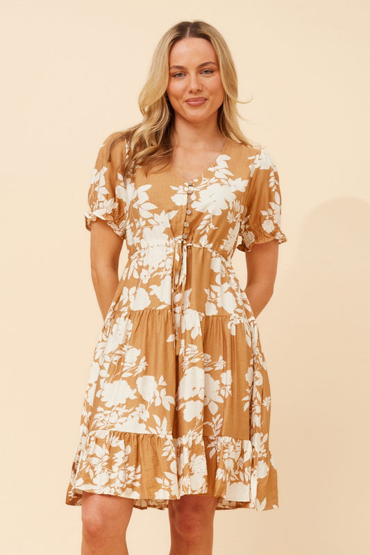 YANNA FLORAL SHORT DRESS (Toffee)