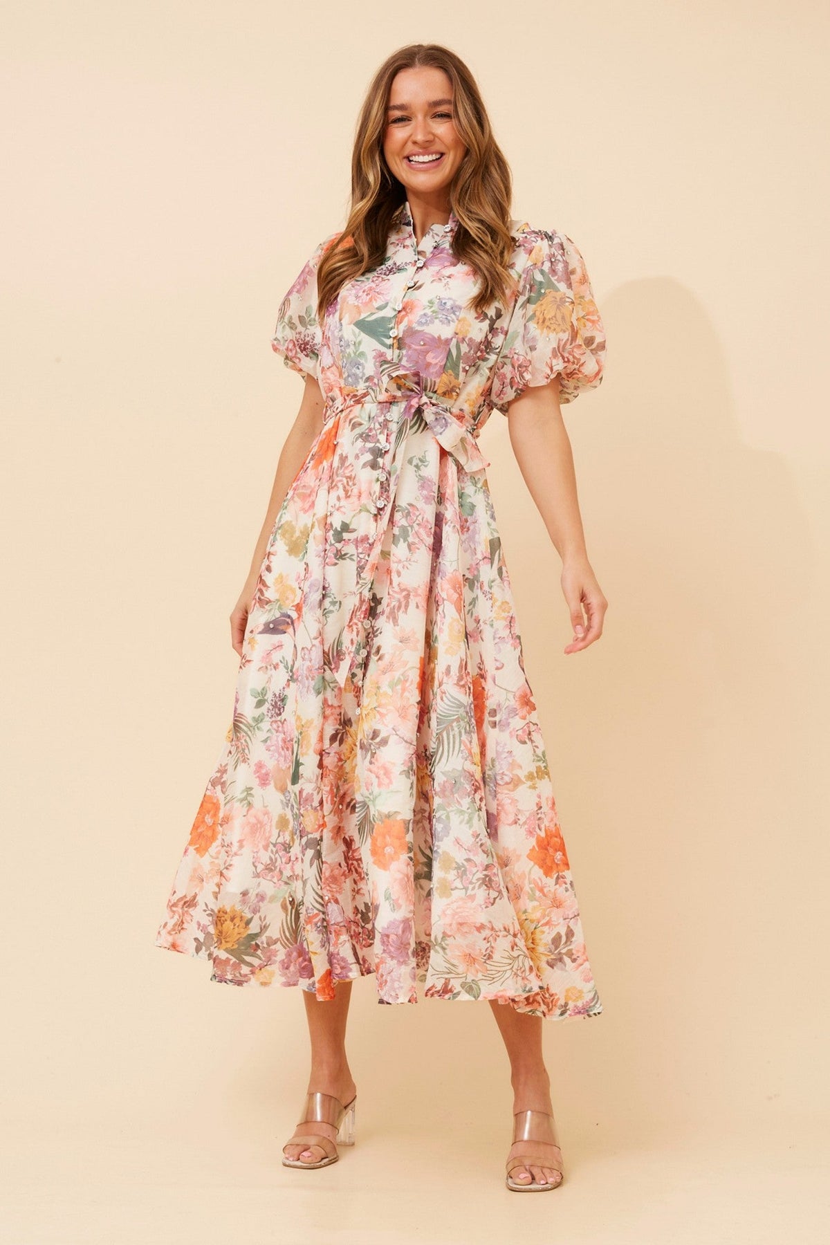 Caroline Morgan Australia YORI FLORAL MAXI DRESS (Cream)