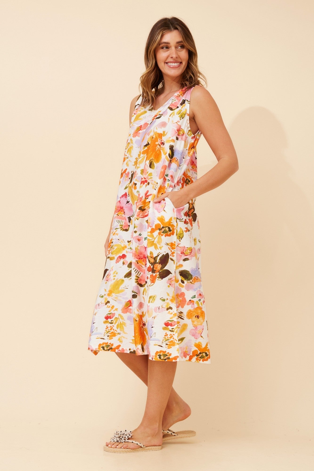 ZAVAN FLORAL MIDI DRESS (Orange)