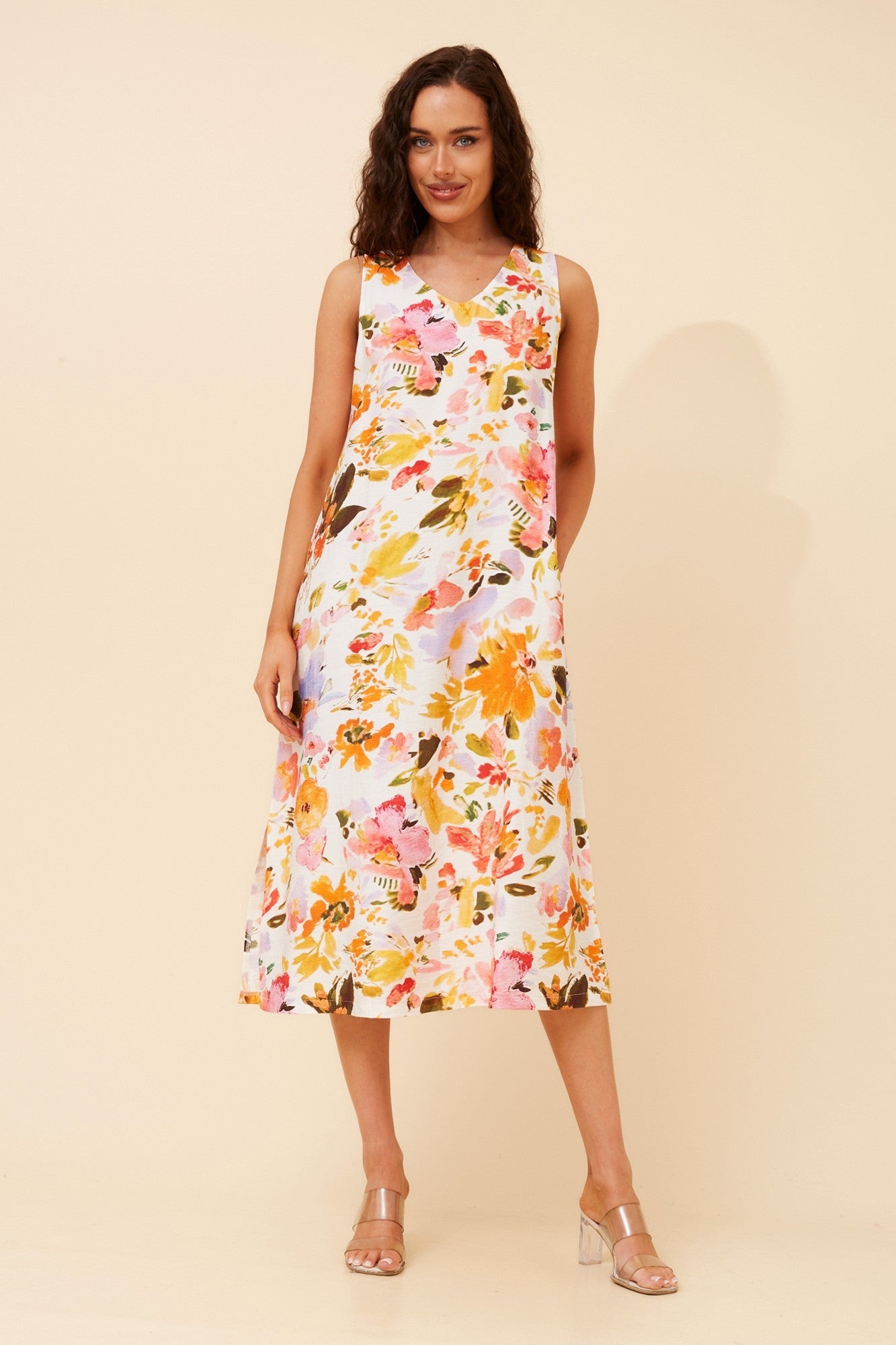 ZAVAN FLORAL MIDI DRESS (Orange)