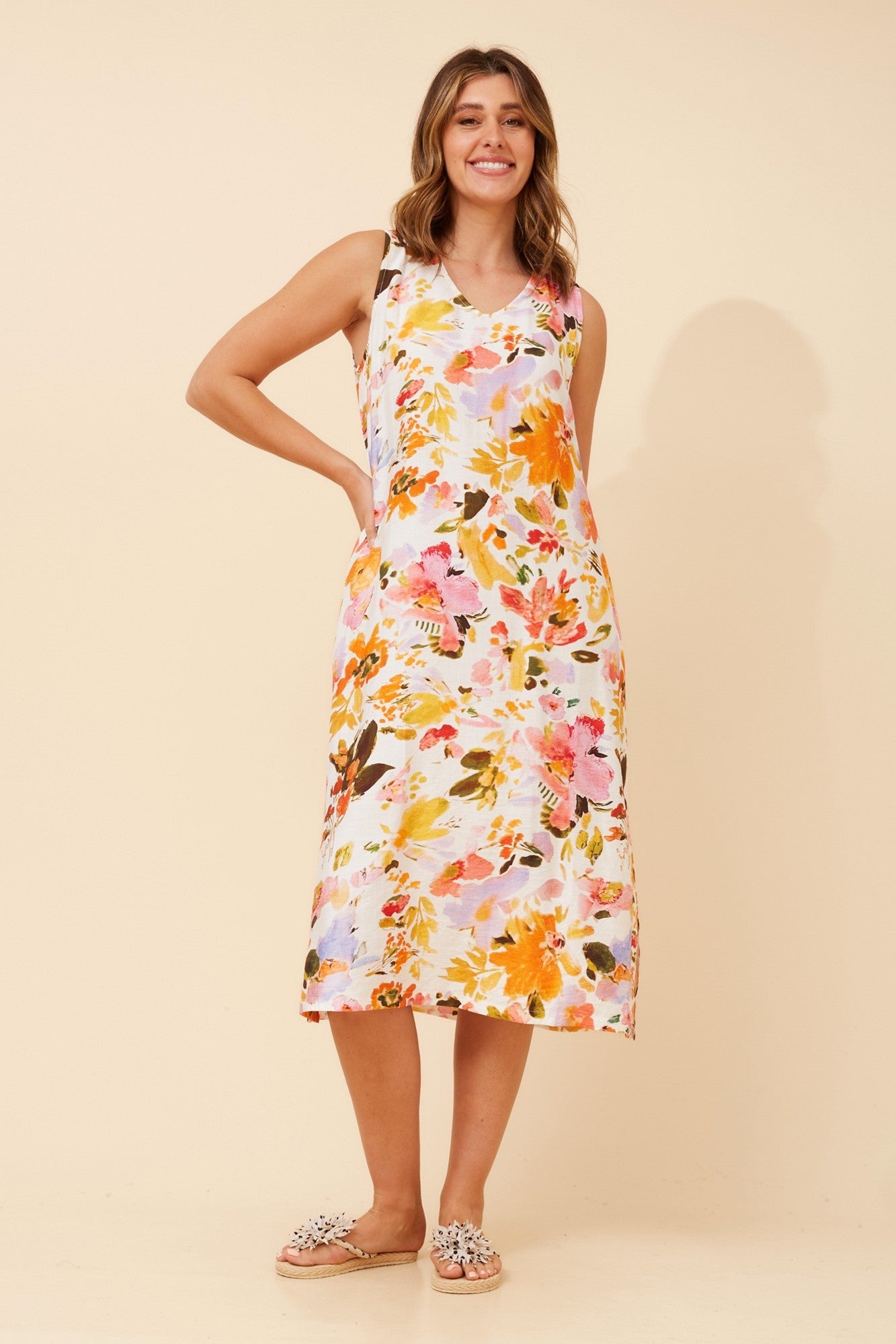 ZAVAN FLORAL MIDI DRESS (Orange)