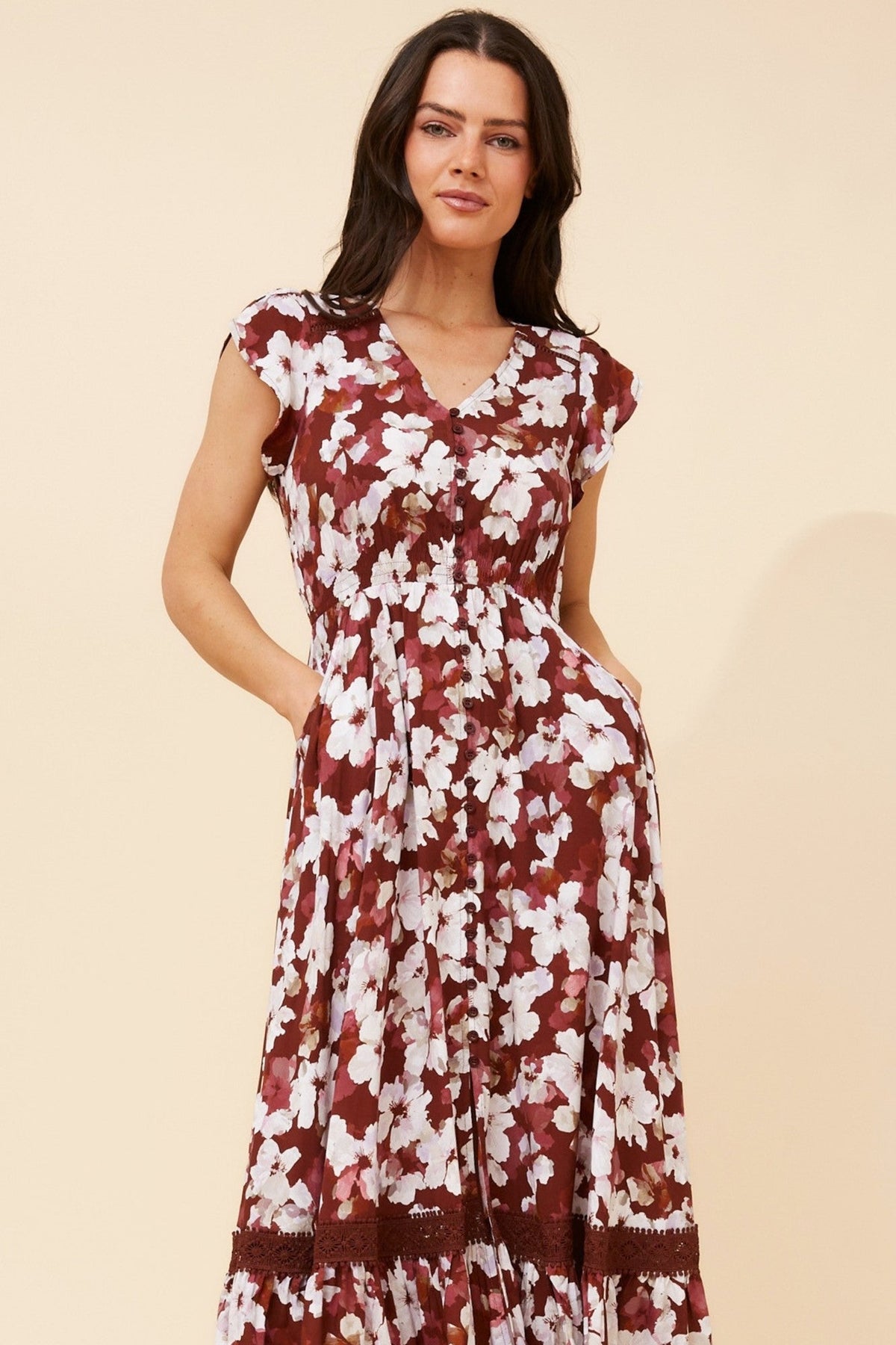 MOROCCO FLORAL MAXI DRESS (Cinnamon)