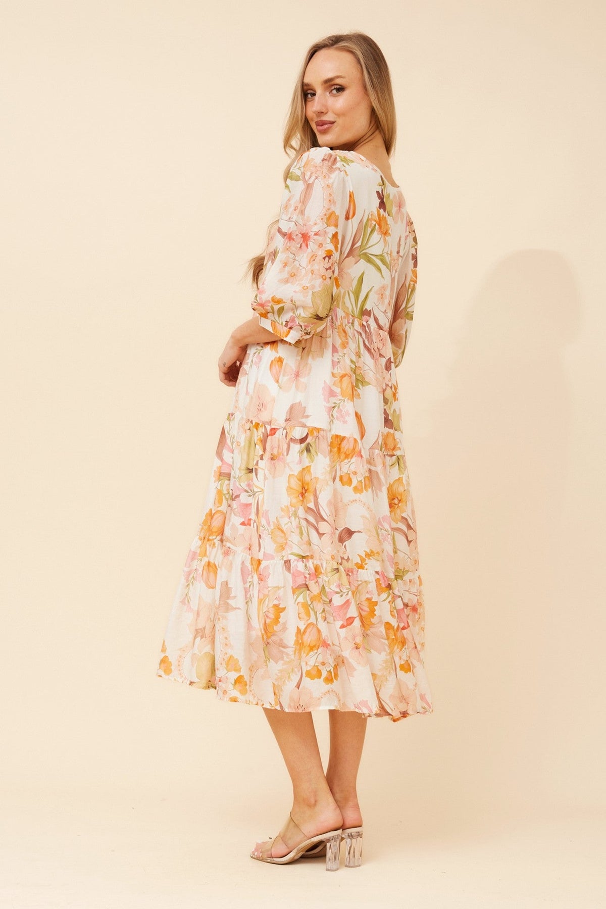 Caroline Morgan Australia PHIL FLORAL MIDI DRESS (Multi Orange)