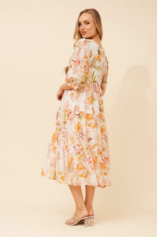 Caroline Morgan Australia PHIL FLORAL MIDI DRESS (Multi Orange)